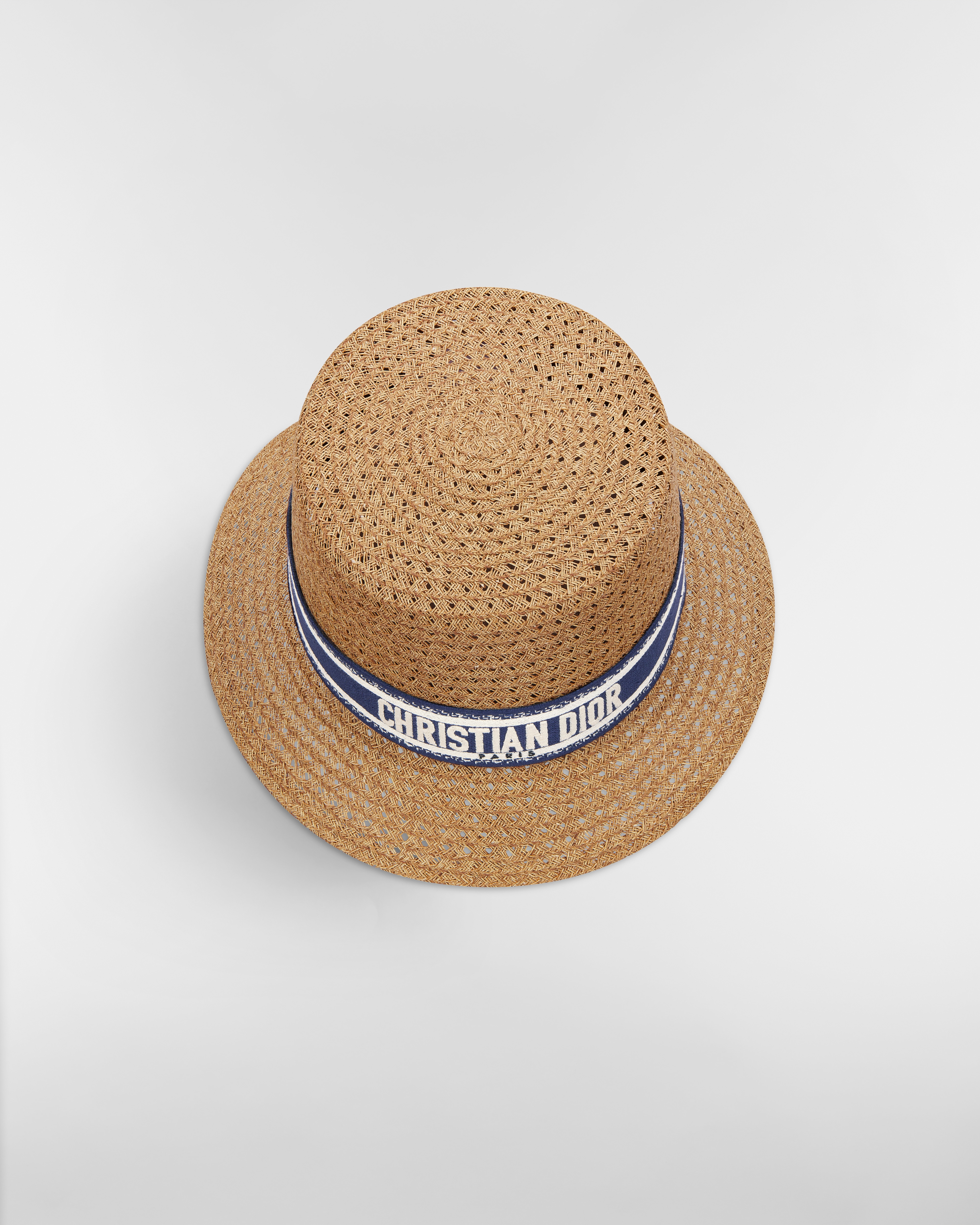 D-Bobby Small Brim Hat Straw with Navy Blue and Ecru Embroidered Band E06