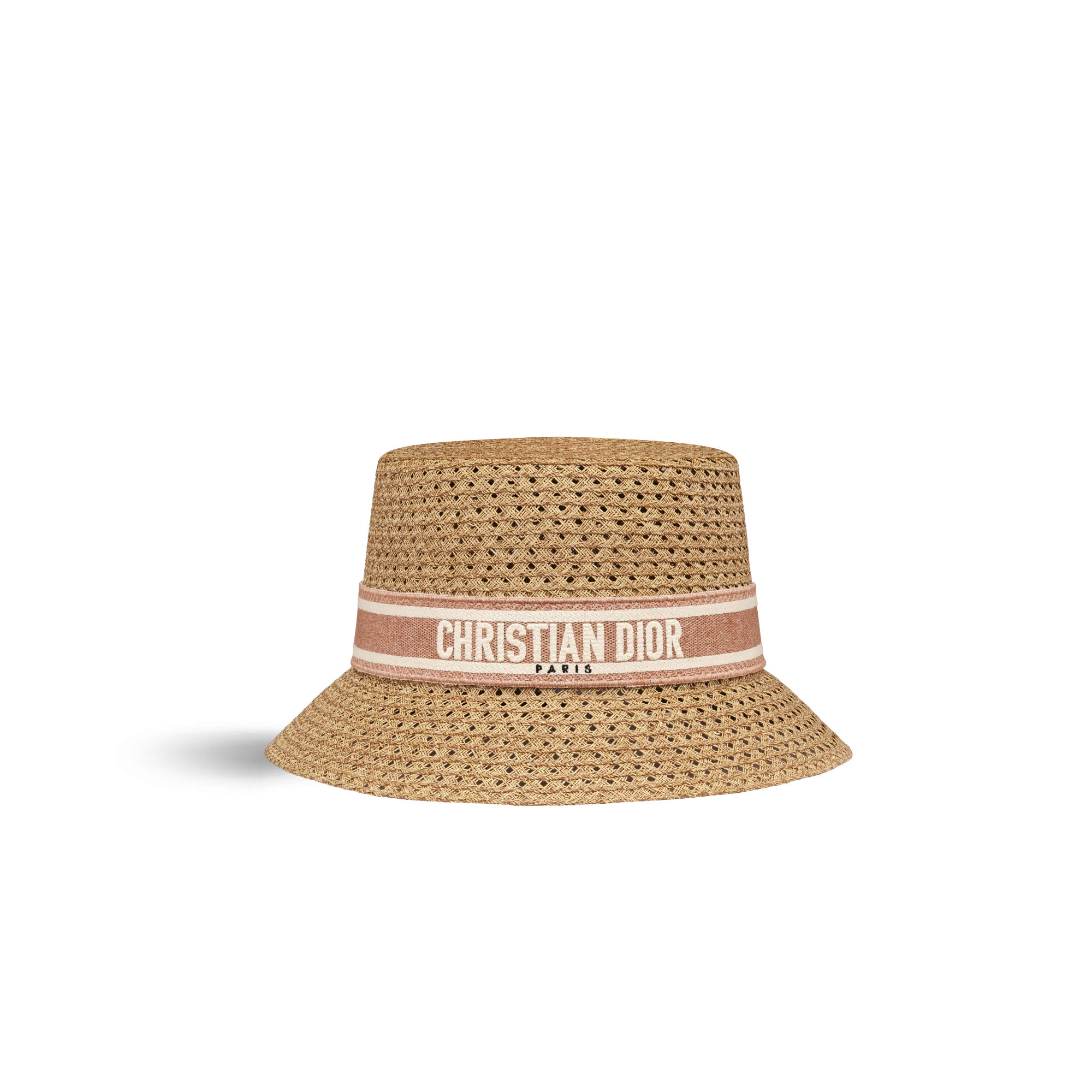 Chapeau D-Bobby à petit bord Paille et bande brodée couleur rose des vents et blanche E01
