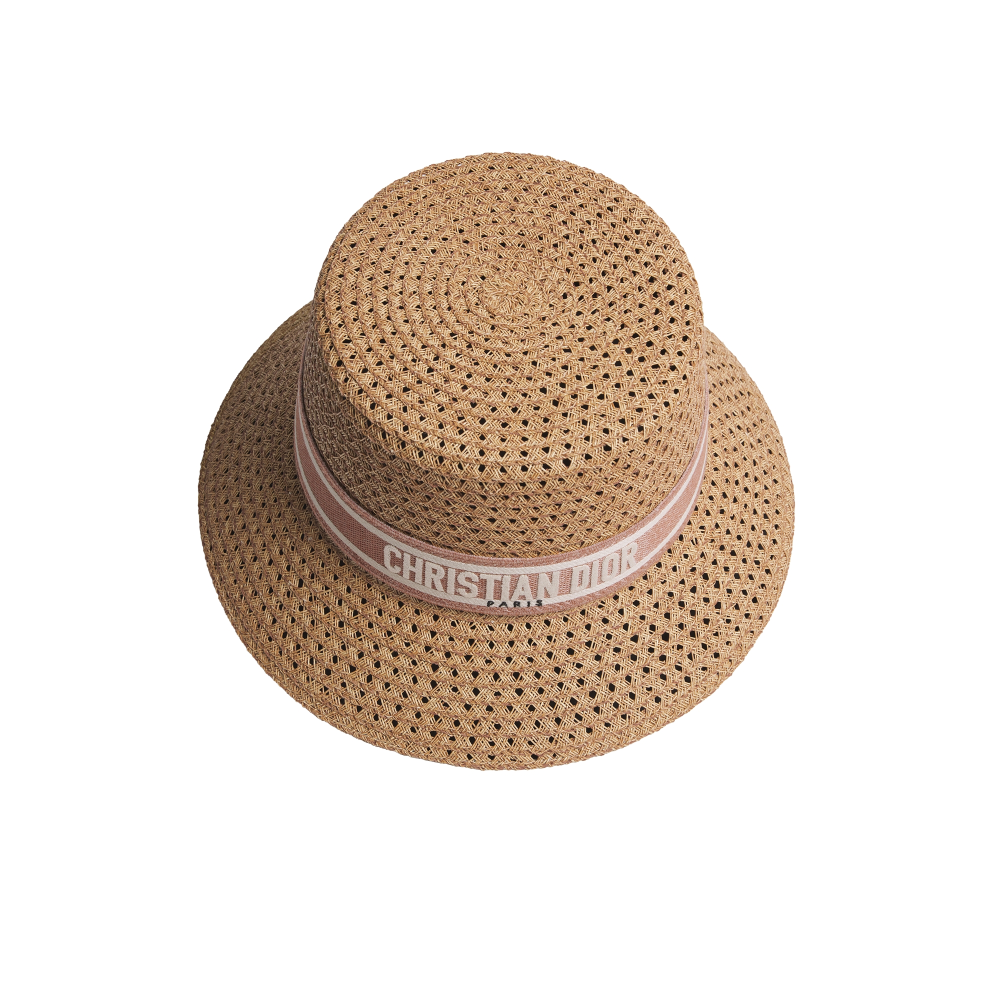 D-Bobby Small Brim Hat Straw with Rose des Vents and White Embroidered Band E06