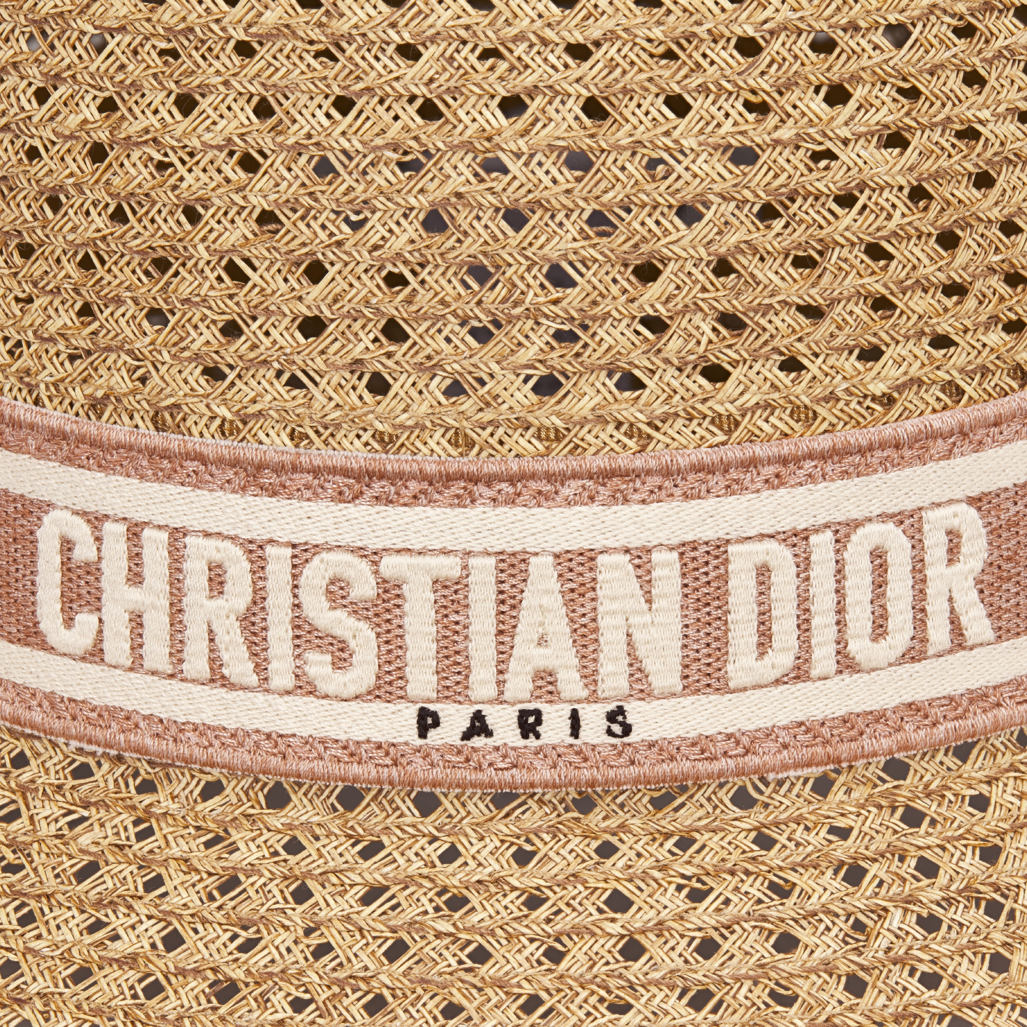 Chapeau D-Bobby à petit bord Paille et bande brodée couleur rose des vents et blanche E09