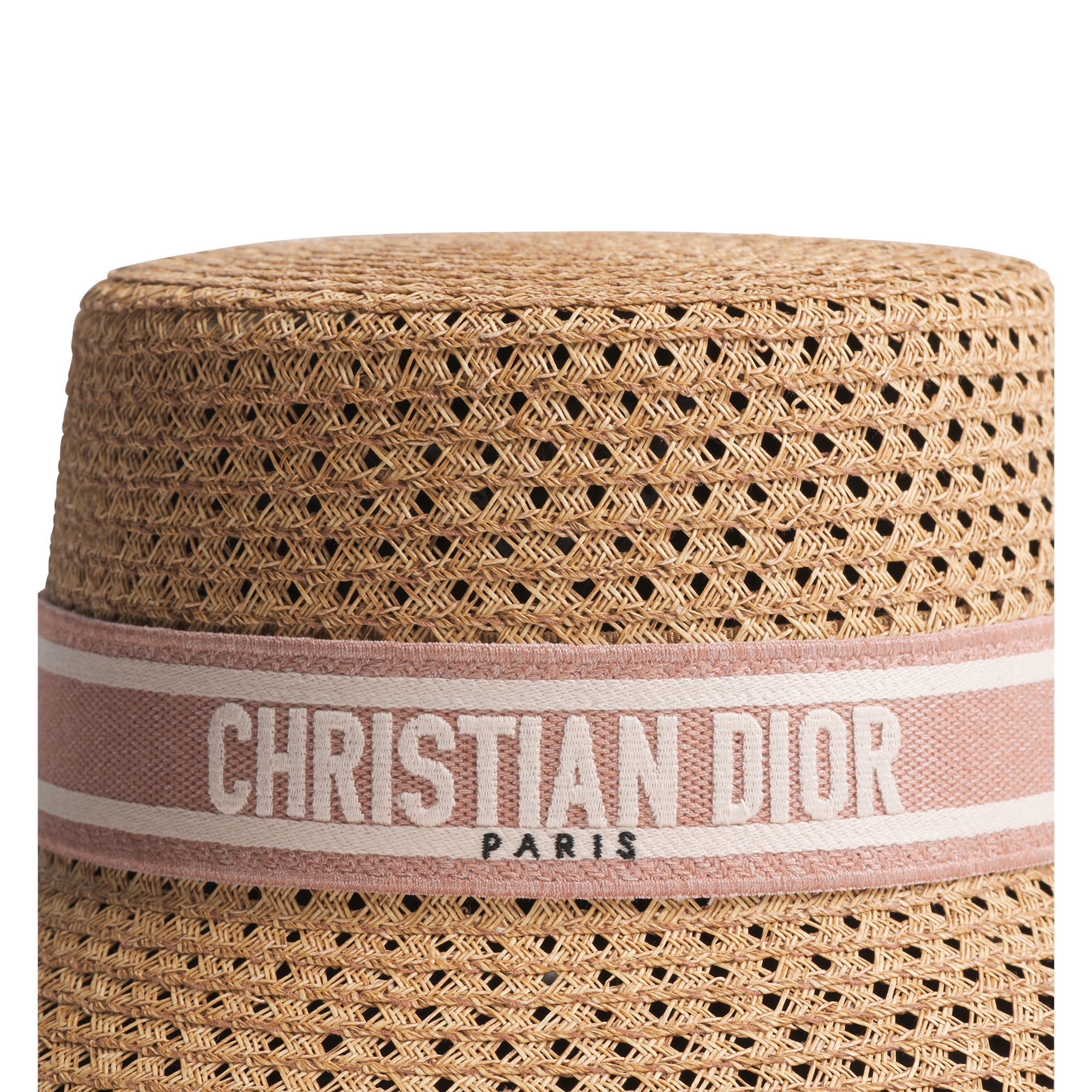 D-Bobby Small Brim Hat Straw with Rose des Vents and White Embroidered Band E09