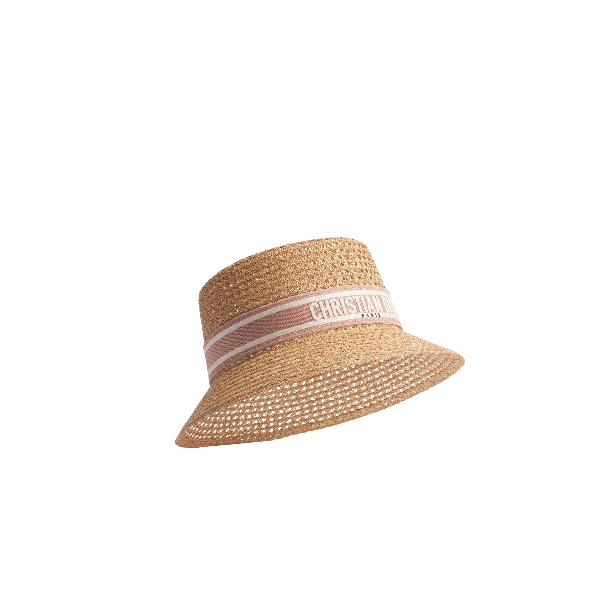 D-Bobby Small Brim Hat Straw with Rose des Vents and White Embroidered Band E10
