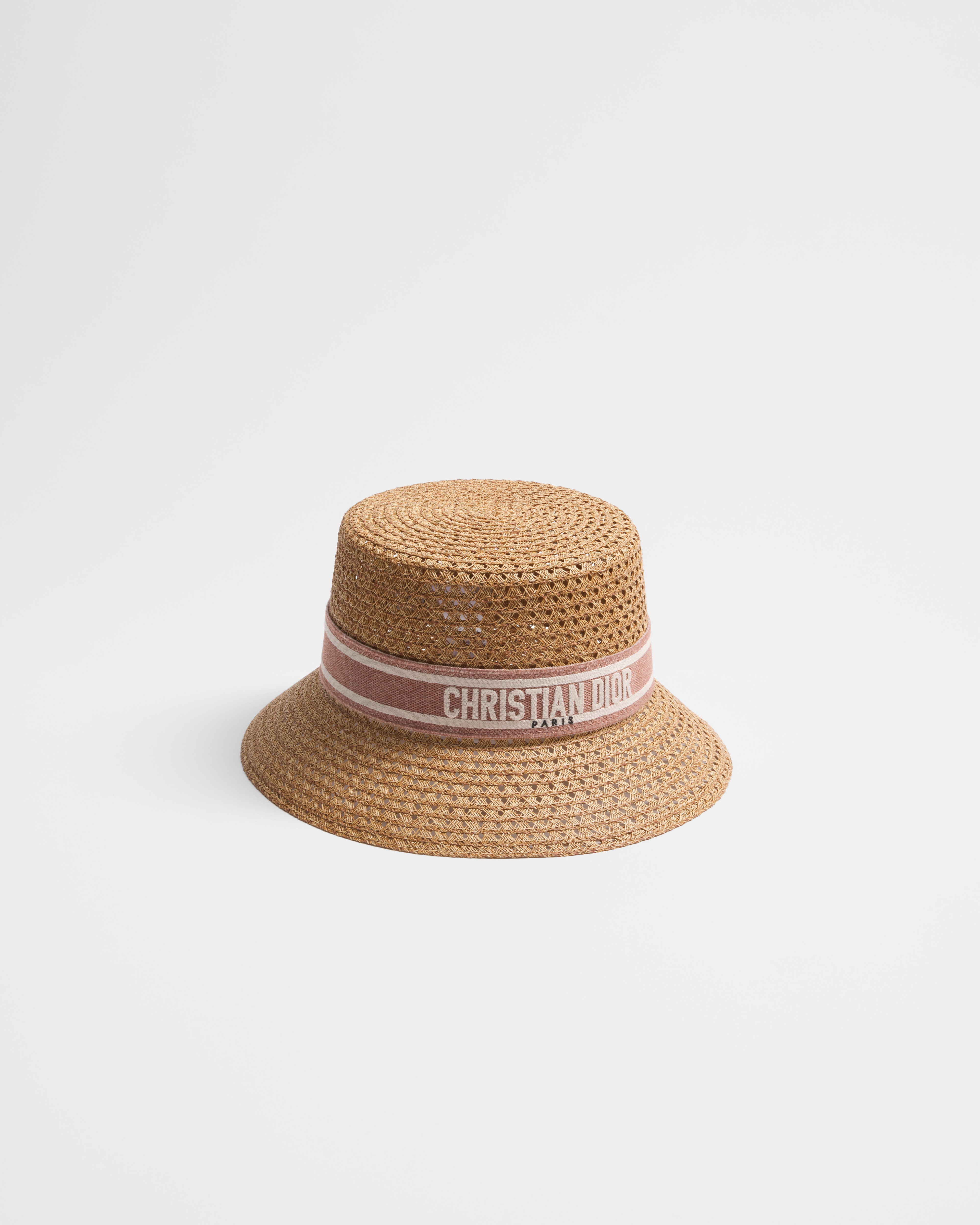 D-Bobby Small Brim Hat Straw with Rose des Vents and White Embroidered Band E03