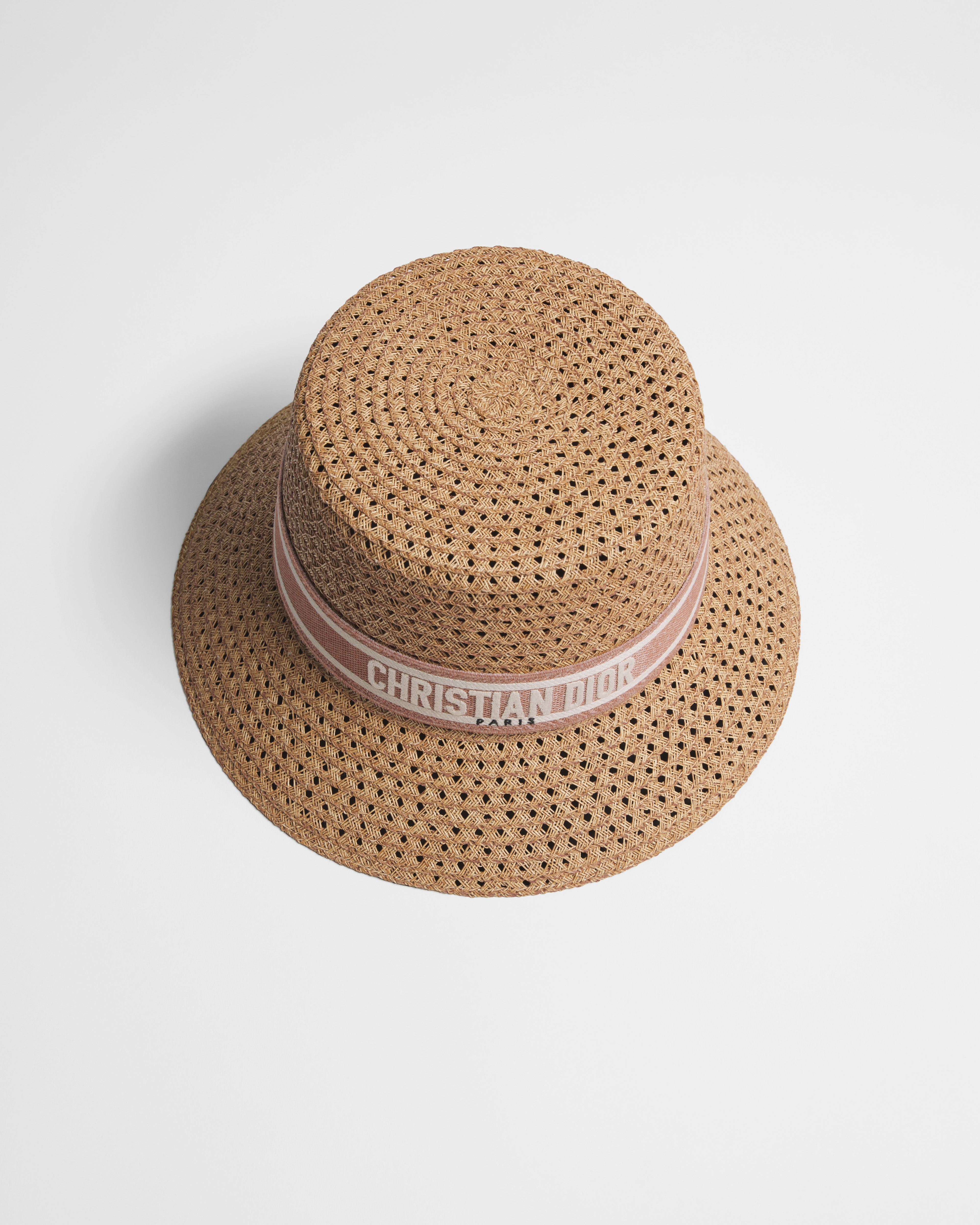 D-Bobby Small Brim Hat Straw with Rose des Vents and White Embroidered Band E06