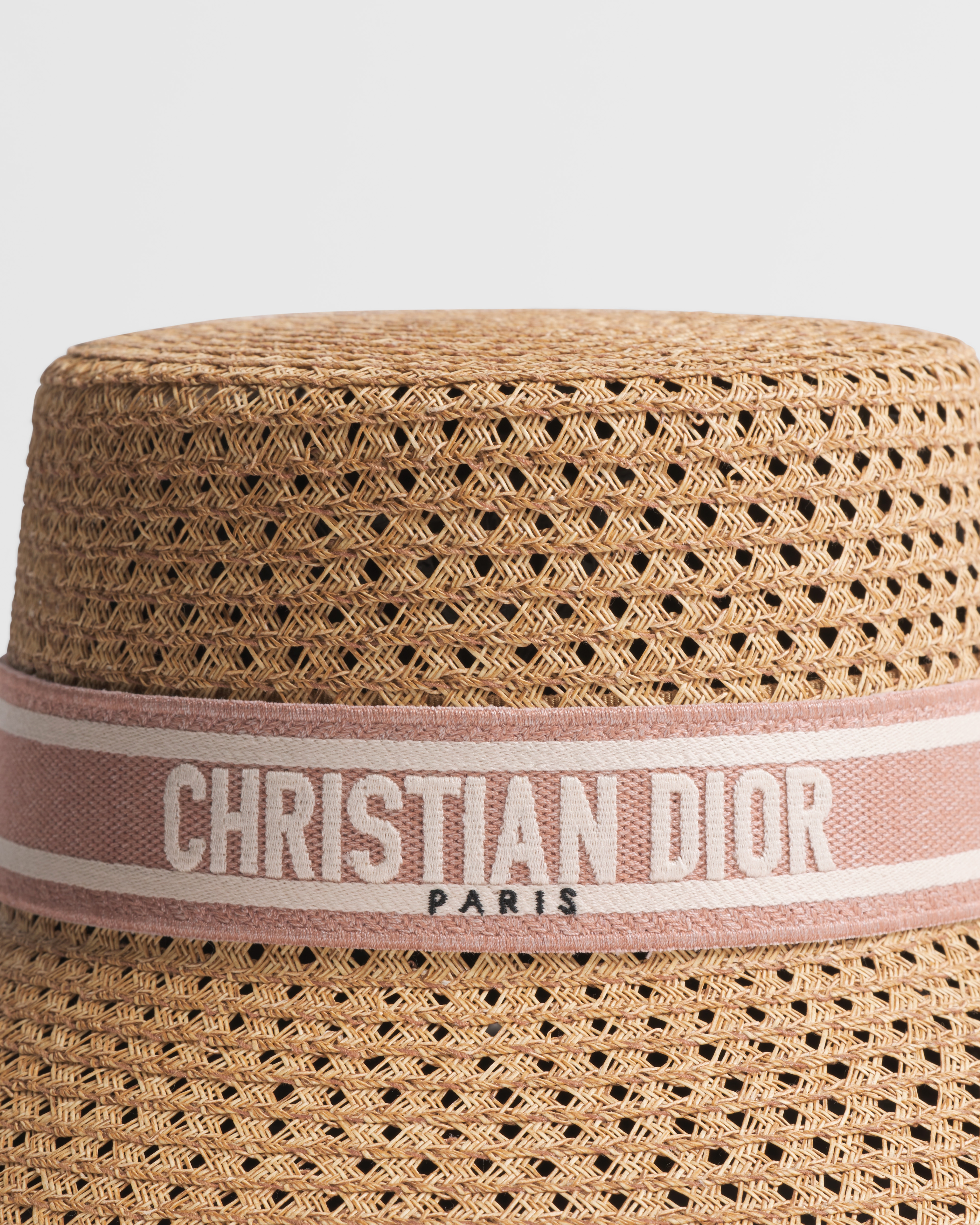D-Bobby Small Brim Hat Straw with Rose des Vents and White Embroidered Band E09