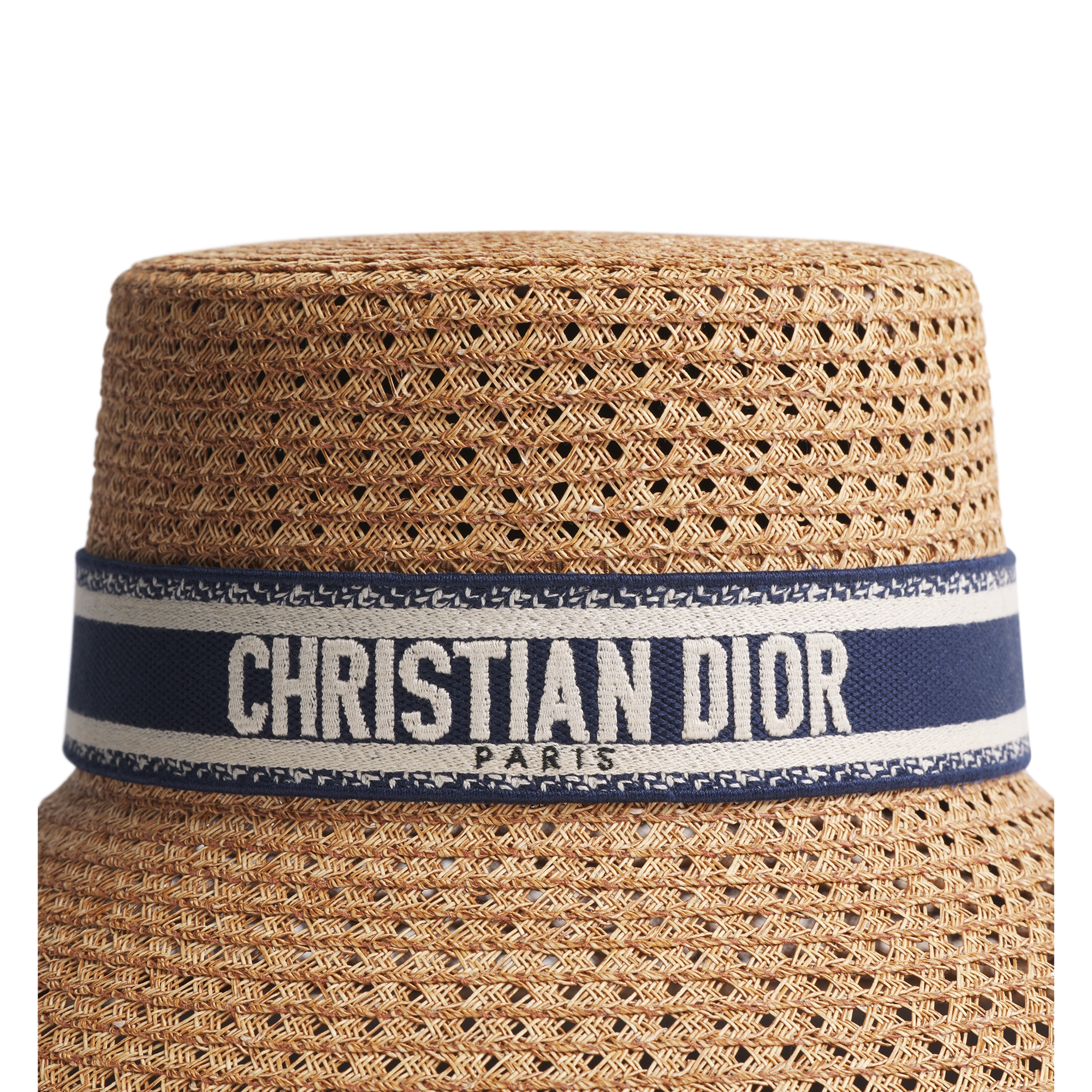 D-Bobby Large Brim Hat Straw with Blue and White Embroidered Band E09
