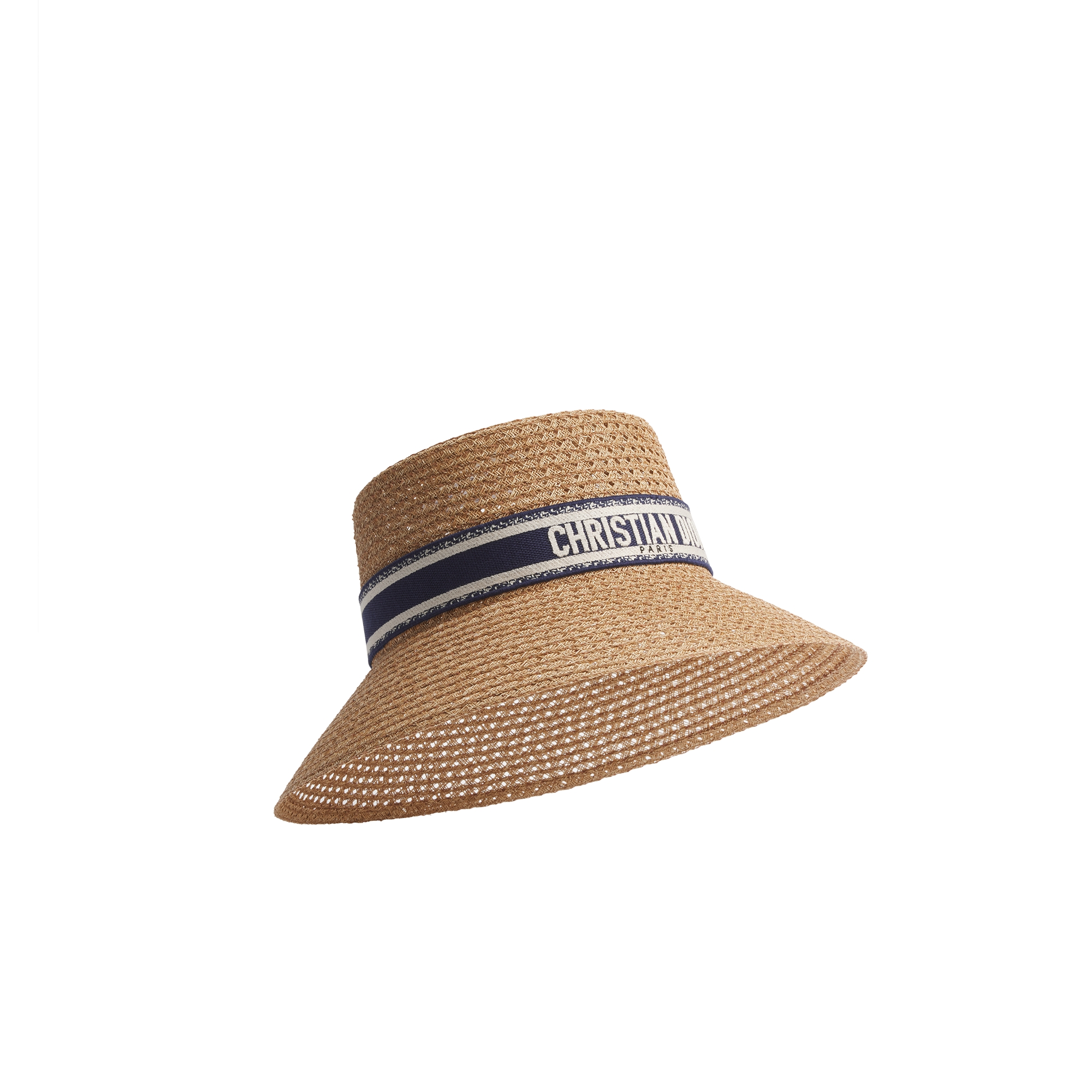 D-Bobby Large Brim Hat Straw with Blue and White Embroidered Band E10