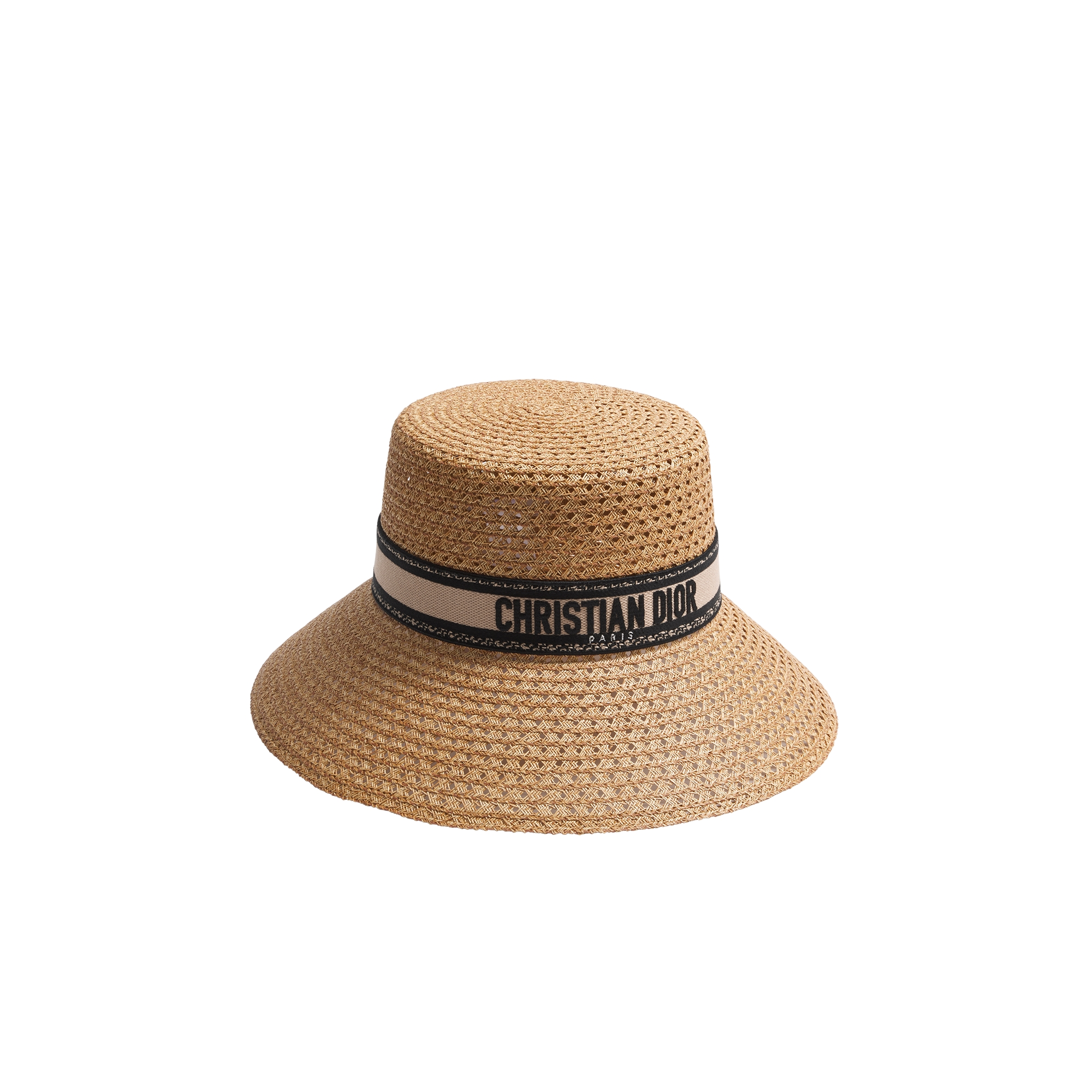  Stro met beige en zwart geborduurde band