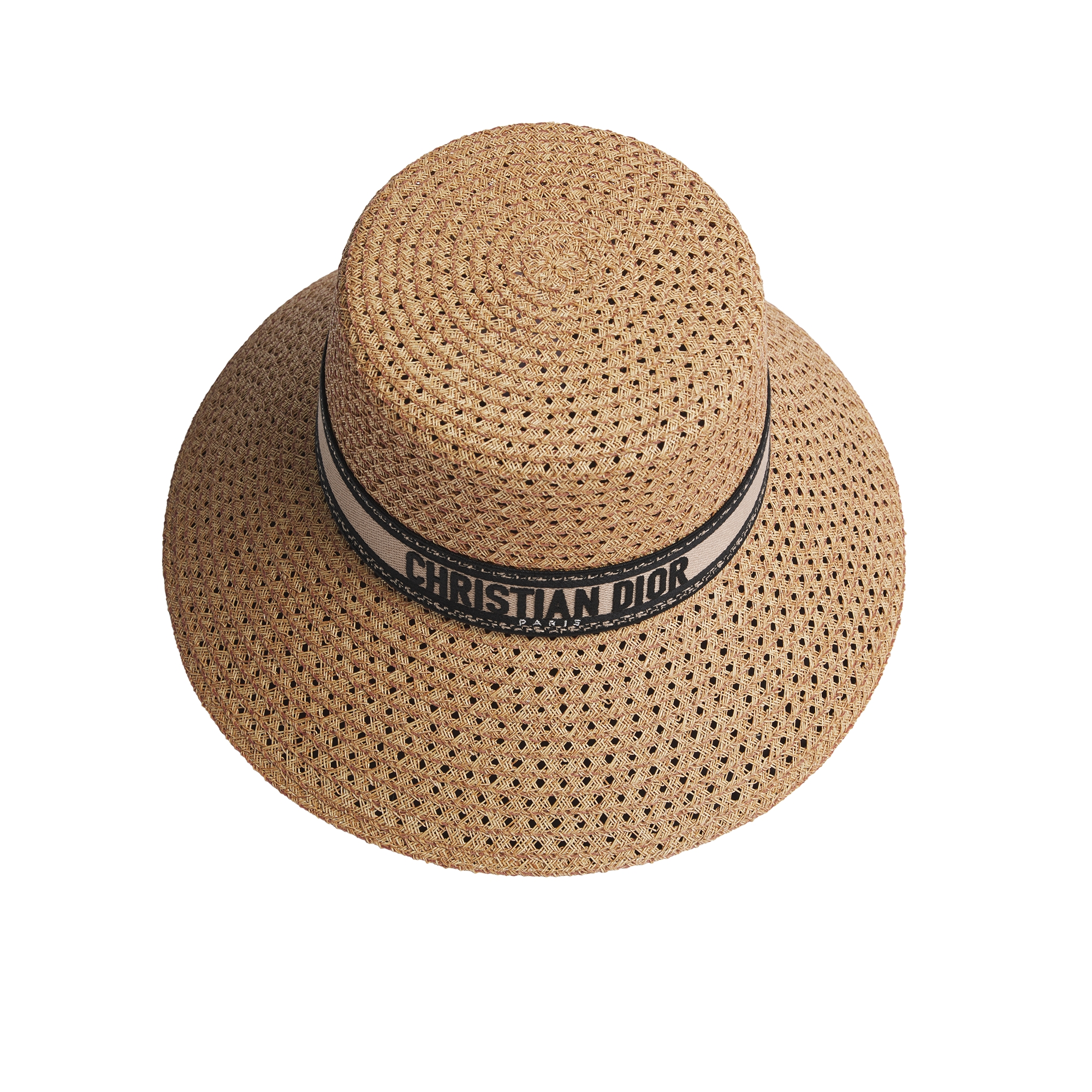 D-Bobby Large Brim Hat Straw with Beige and Black Embroidered Band E06