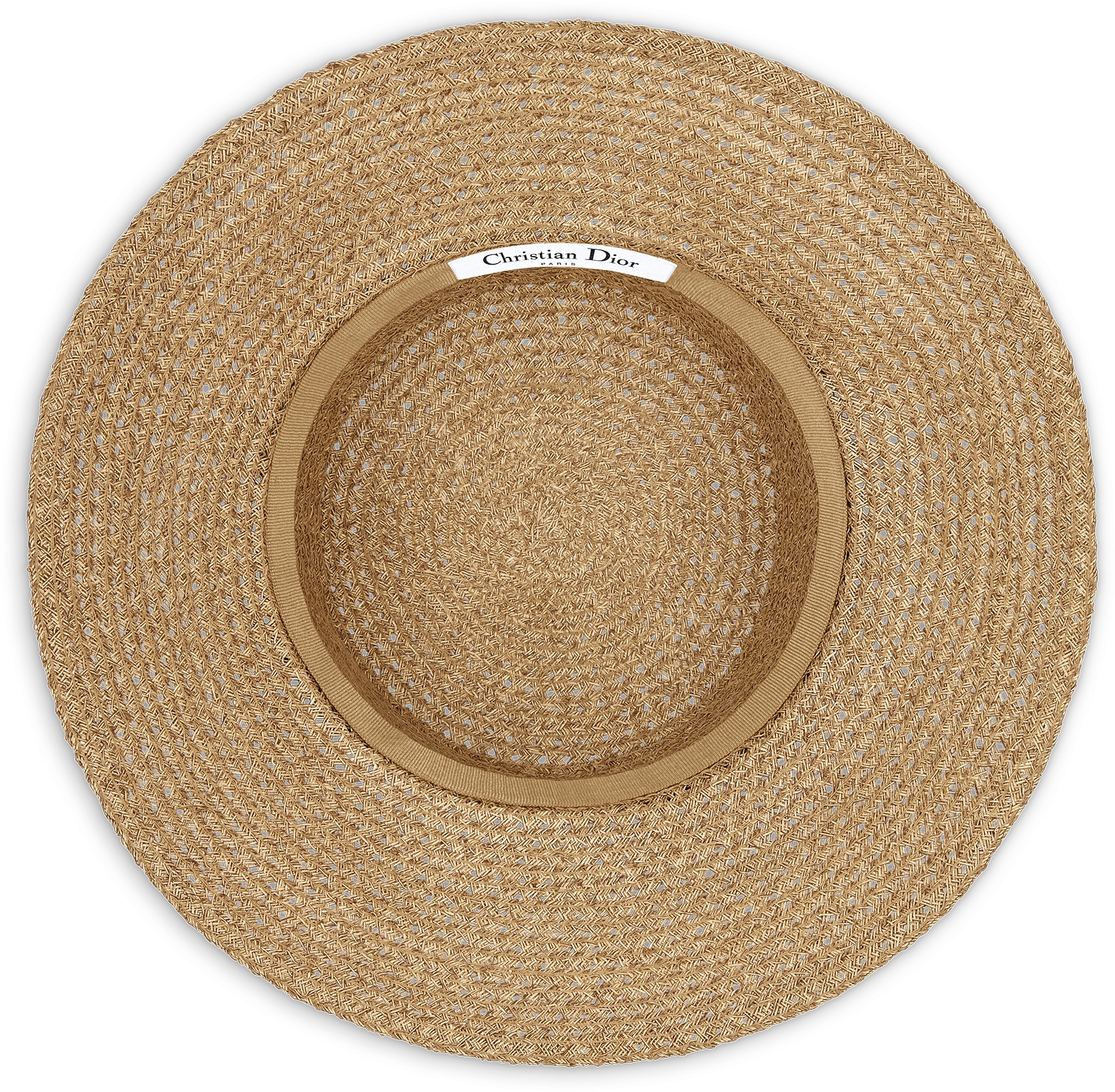 DBobby Large Brim Hat Straw with Beige and Black Embroidered Band DIOR