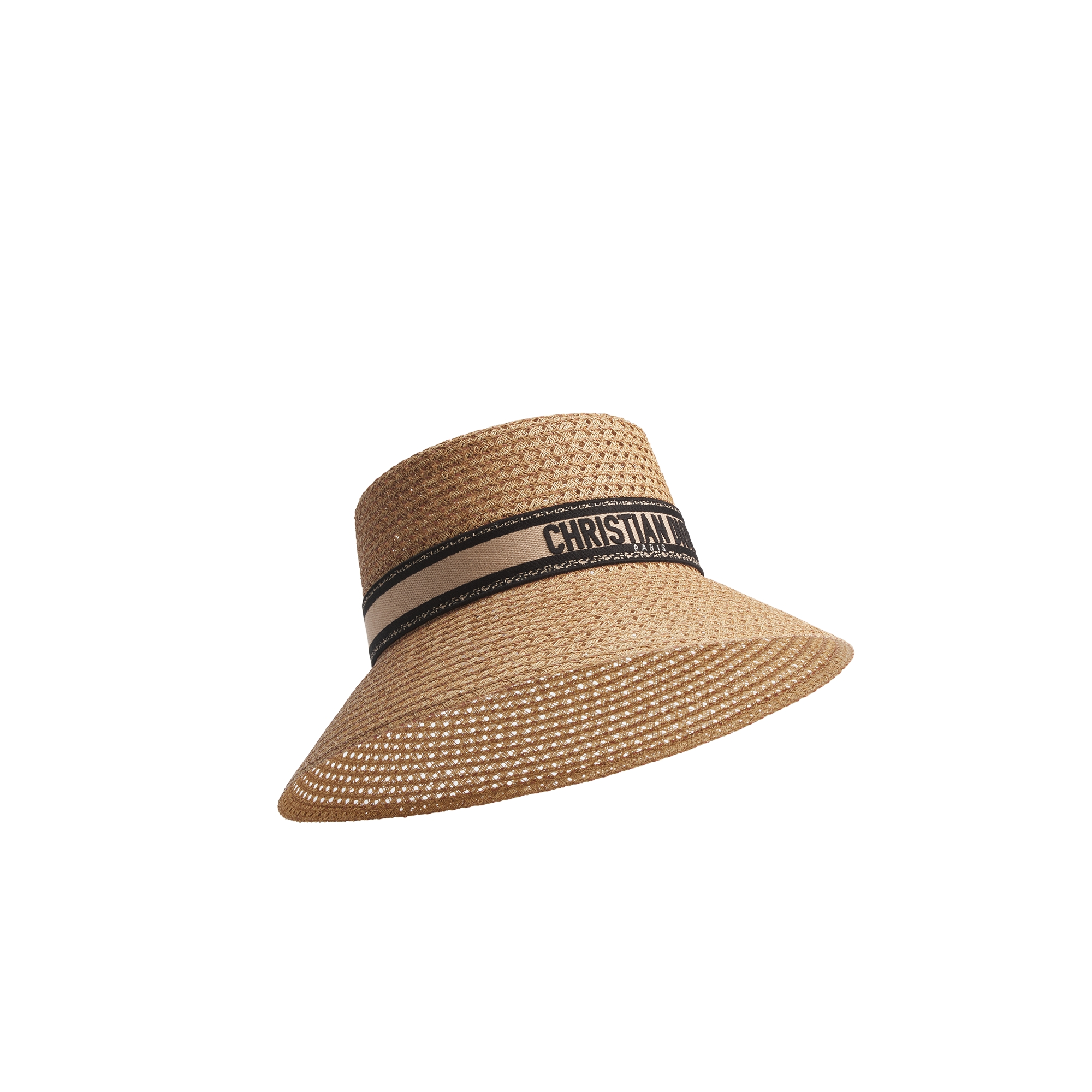 D-Bobby Large Brim Hat Straw with Beige and Black Embroidered Band E10