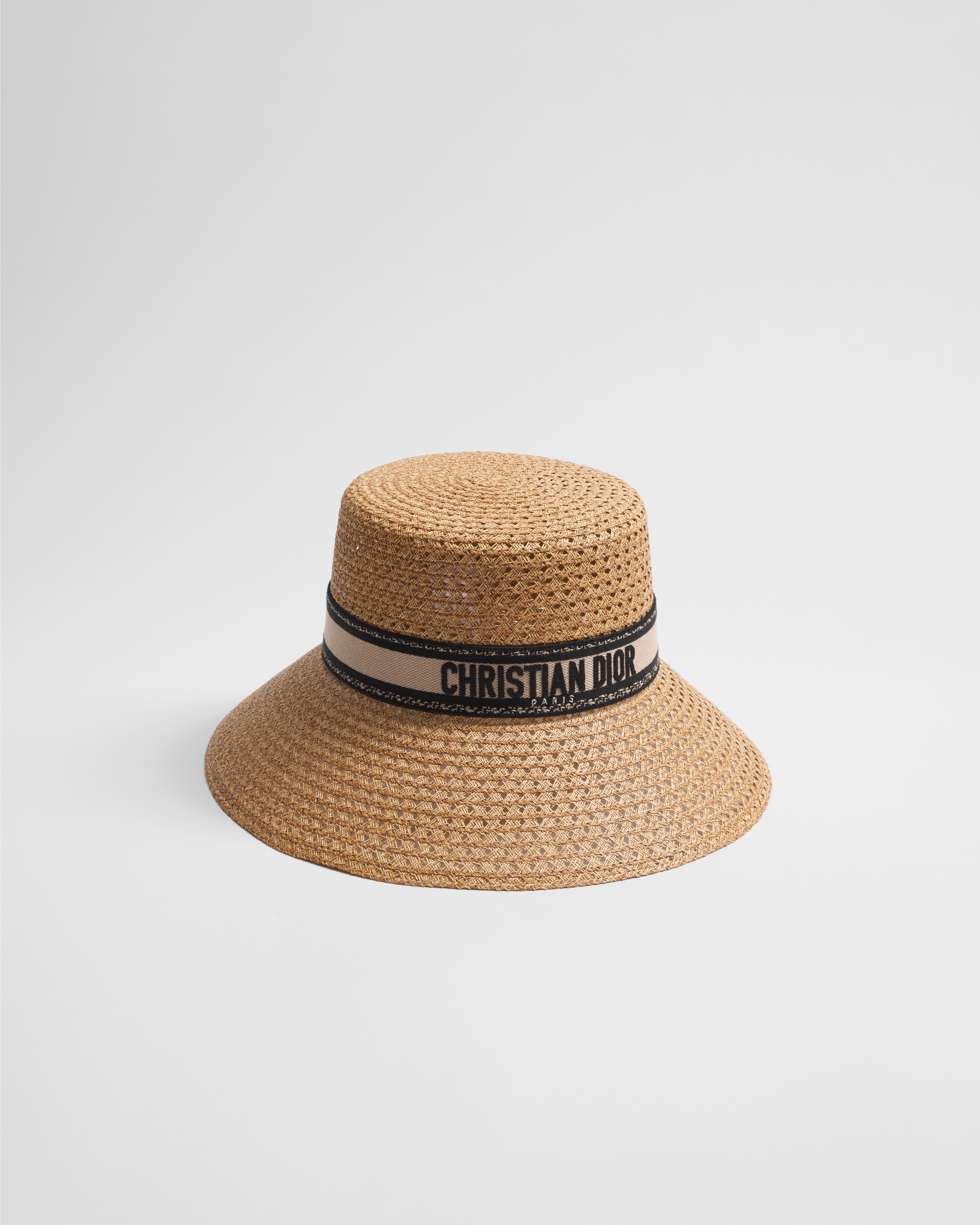 Chapeau D-Bobby à long bord Paille et bande brodée beige et noire E03