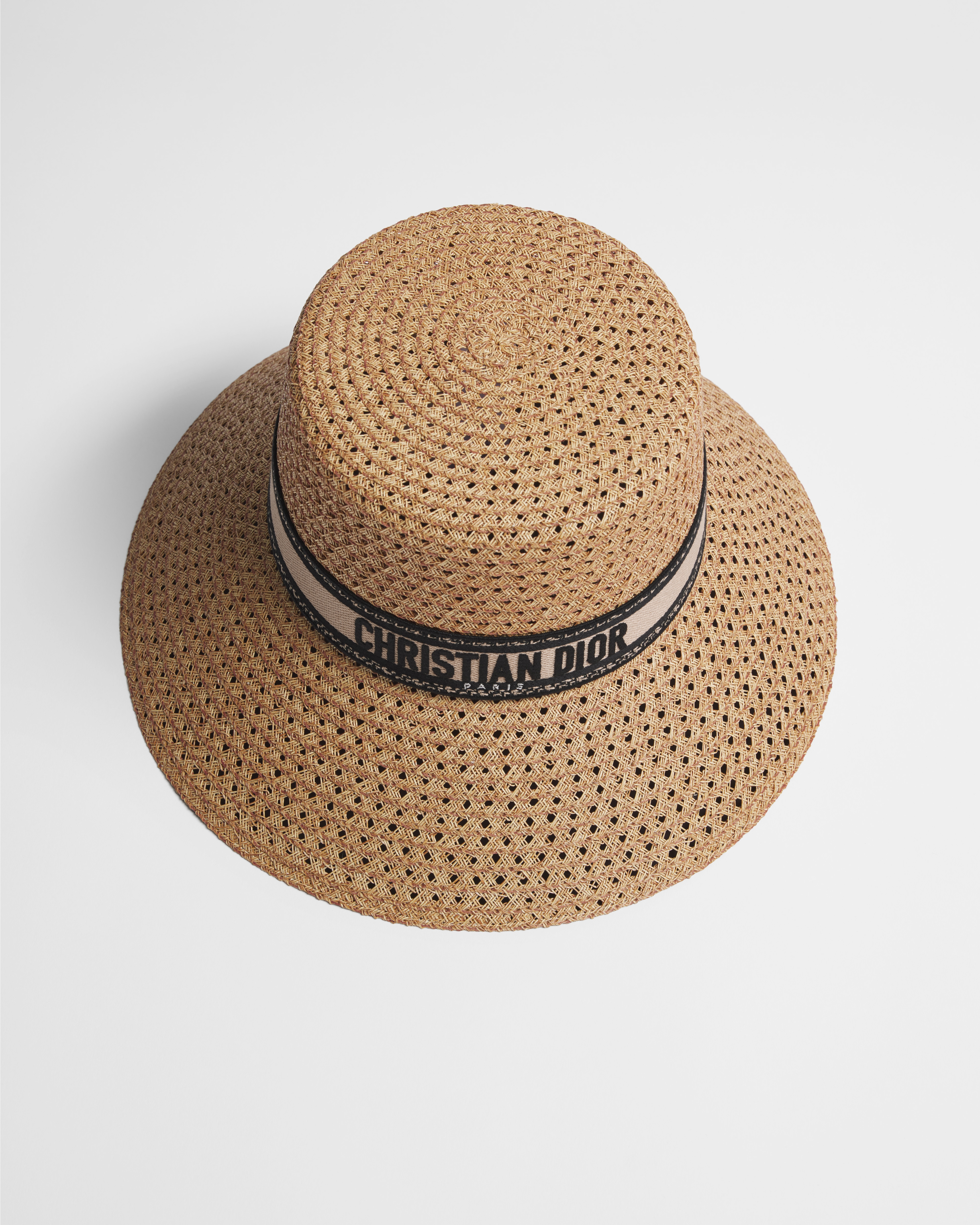 Chapeau D-Bobby à long bord Paille et bande brodée beige et noire E06