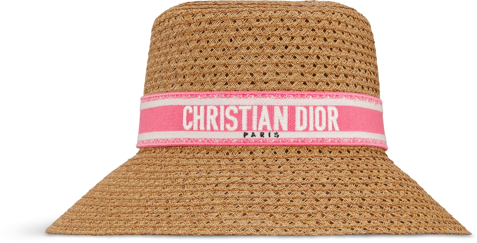 DIOR Dioriviera D Bobby Large Brim Hat Straw With Aquamarina And White Embroidered Band Size 58 Women