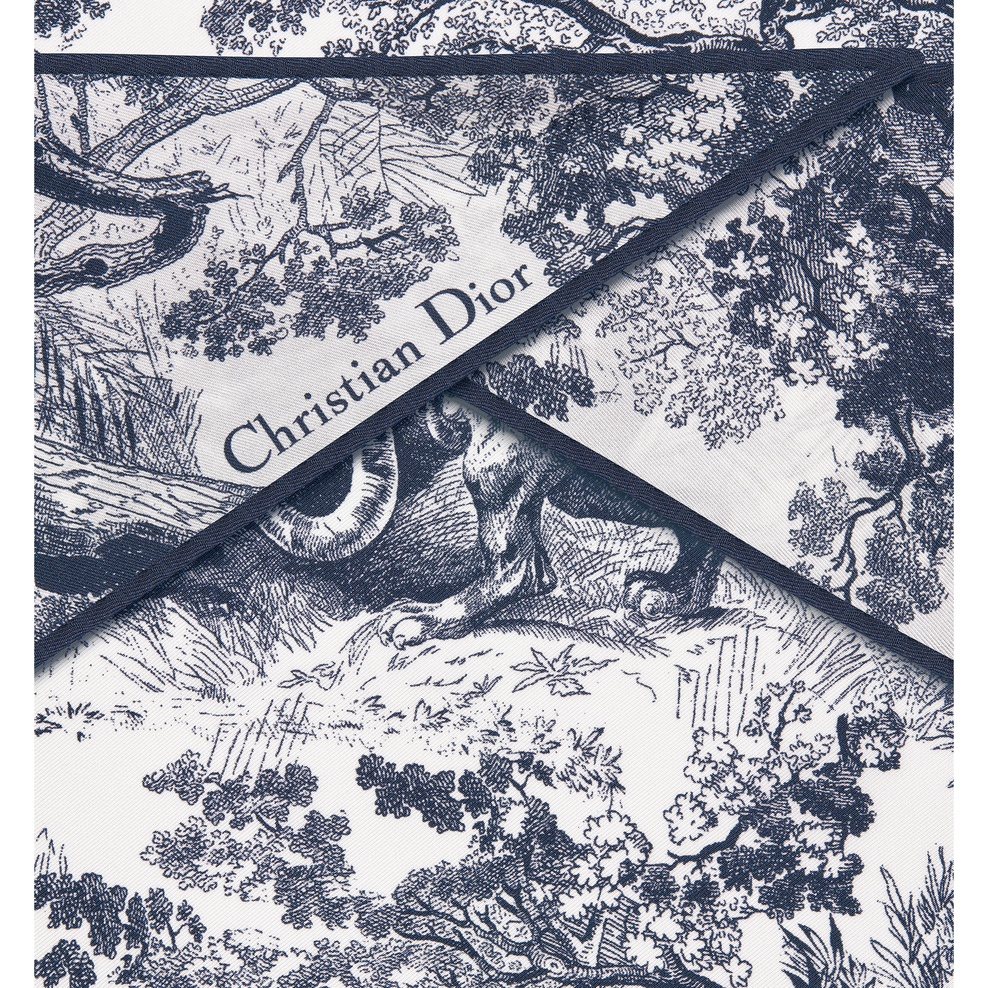 Toile de Jouy Sauvage Dior Diamond Ivory and Navy Blue Silk Twill E09