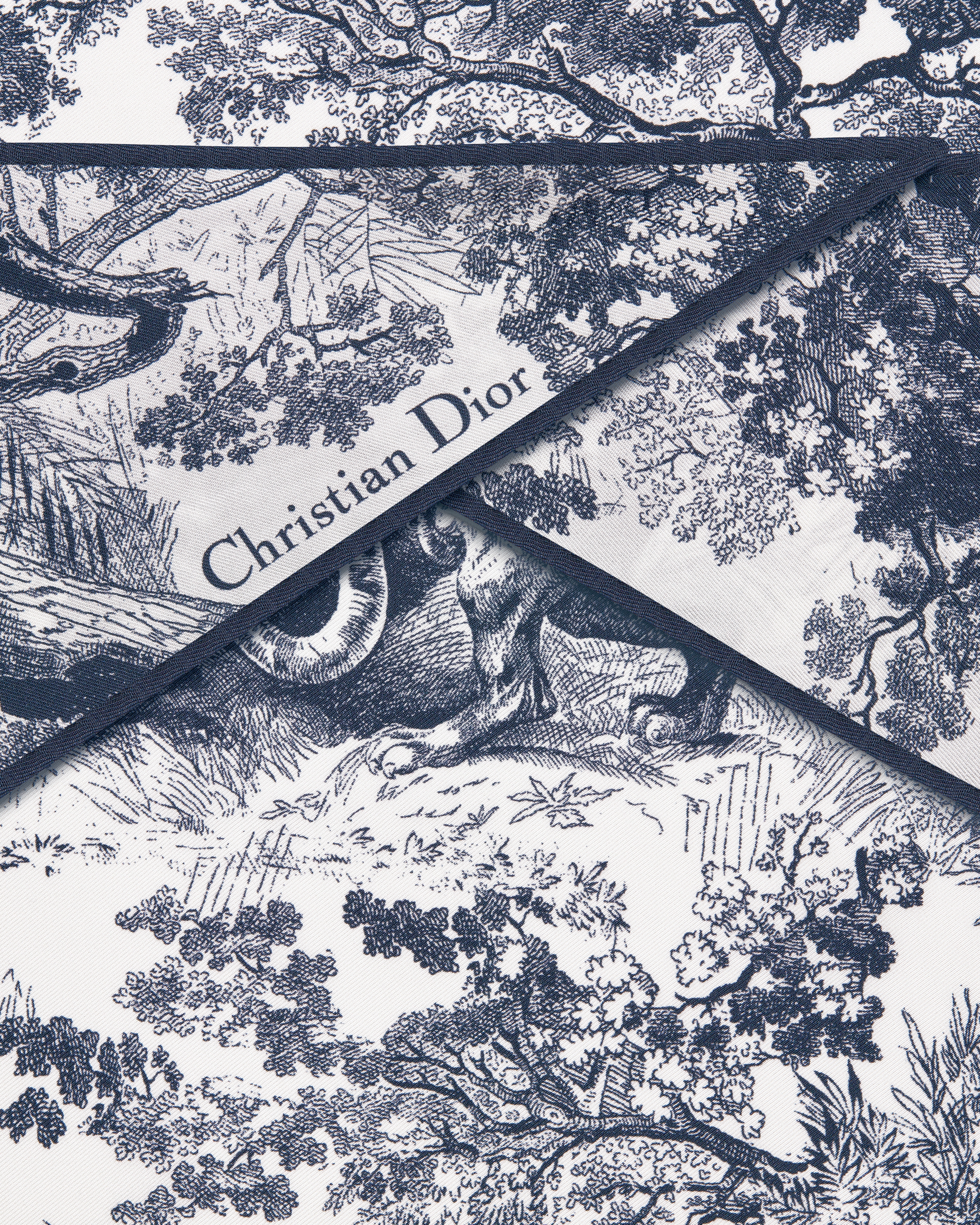 Dior Diamond Toile de Jouy Sauvage Twill de soie ivoire et bleu marine E09