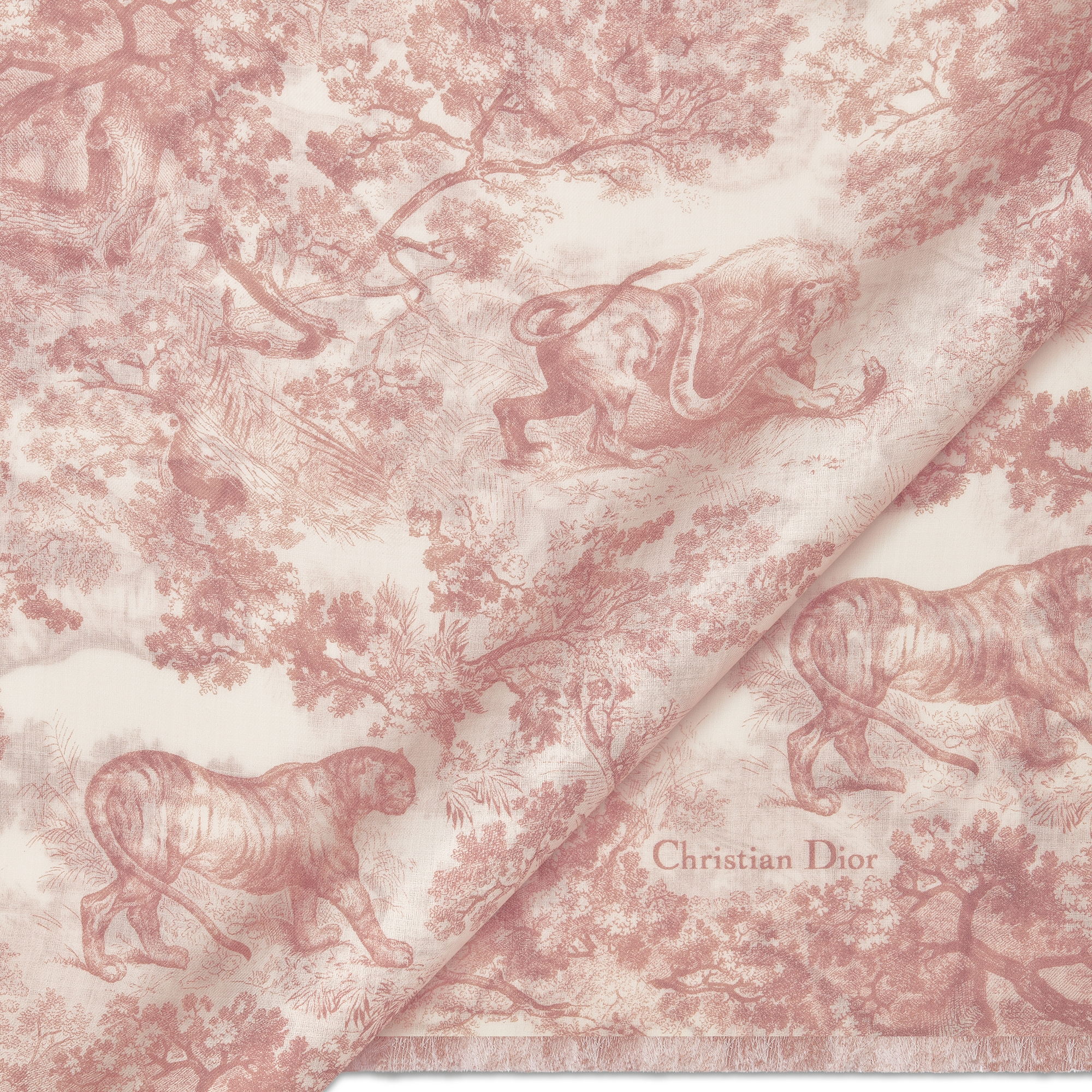 Toile de Jouy Sauvage Stola Kaschmir in Elfenbeinfarbe und Rose des Vents E09