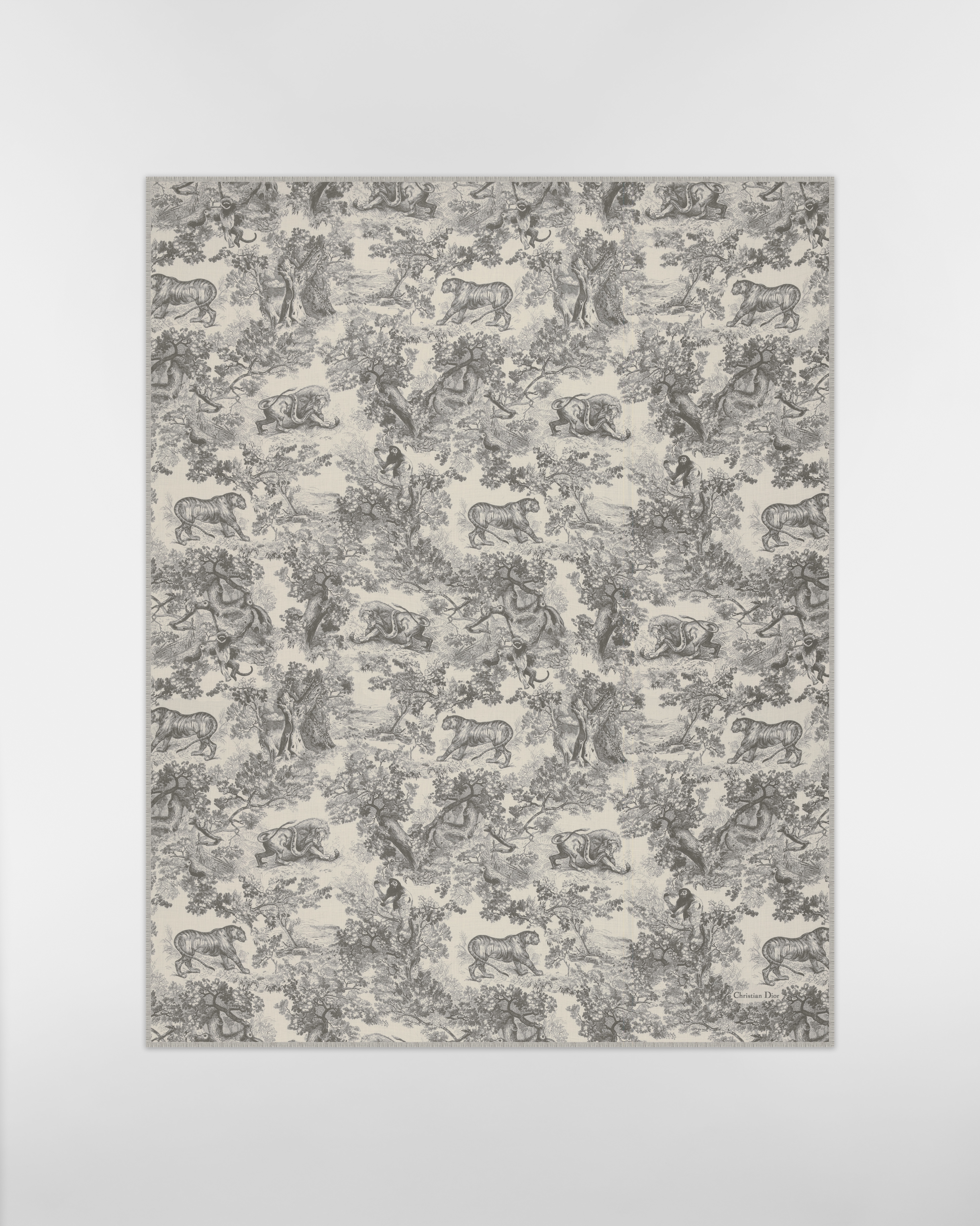 Stola met Toile de Jouy Sauvage-motief Ivoorkleurig en grijs kasjmier E07