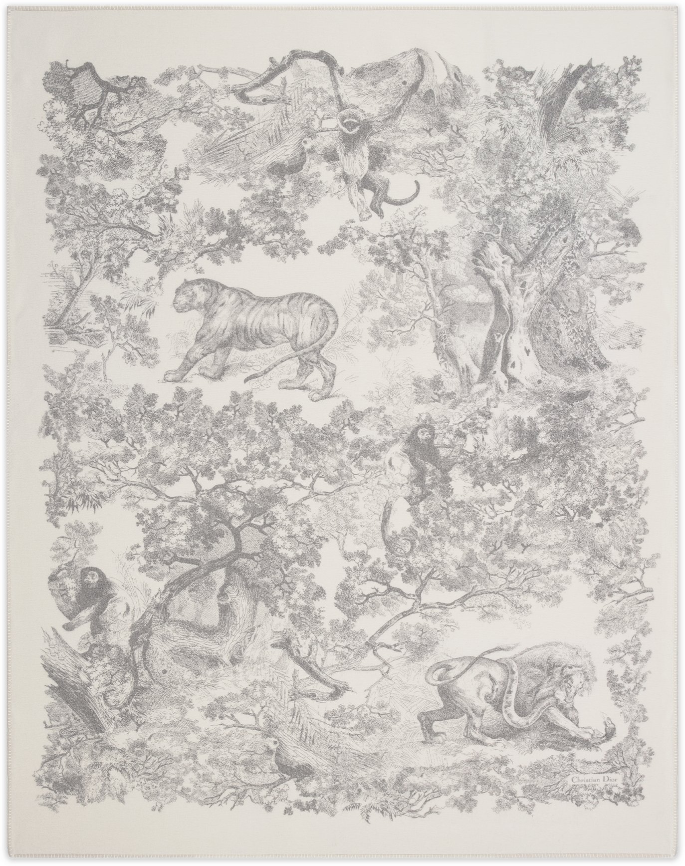 Toile de Jouy Sauvage Blanket Ivory and Gray Wool DIOR