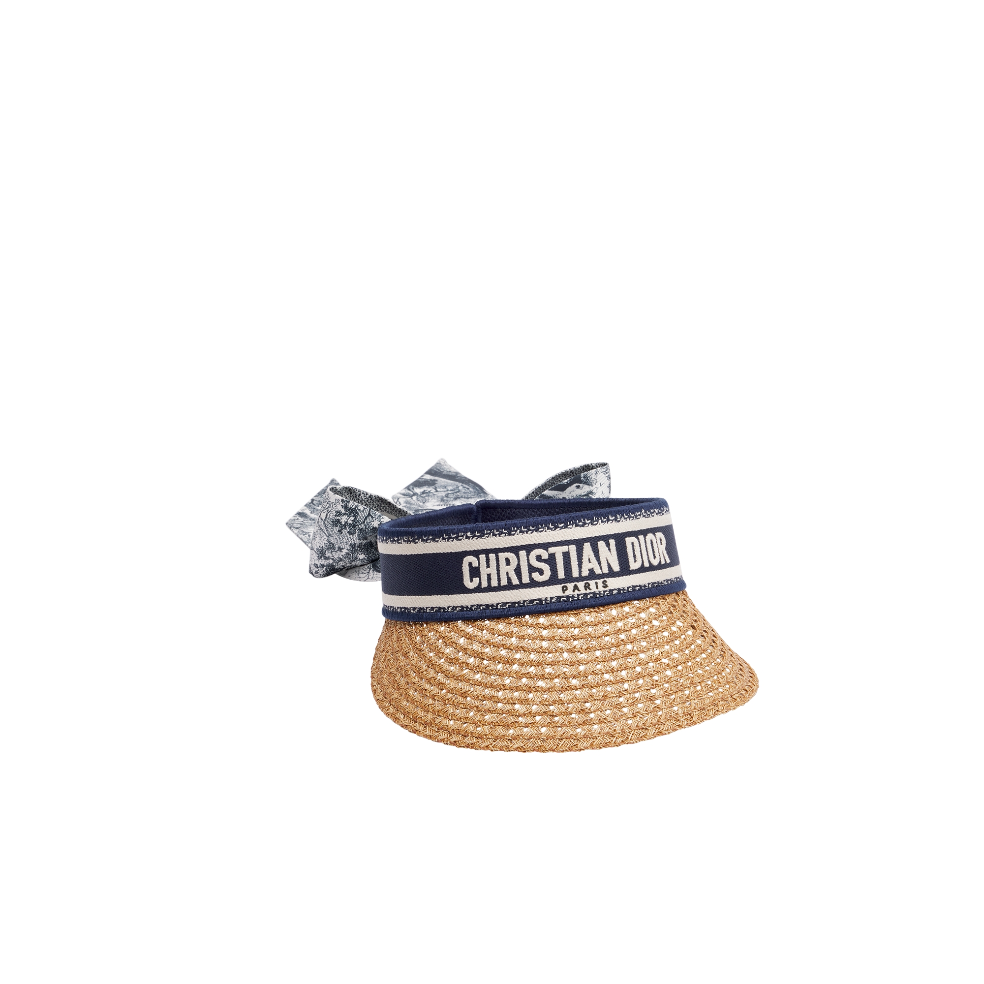 D-Ocean Visor with Mitzah Straw with Blue and White Embroidered Band E03