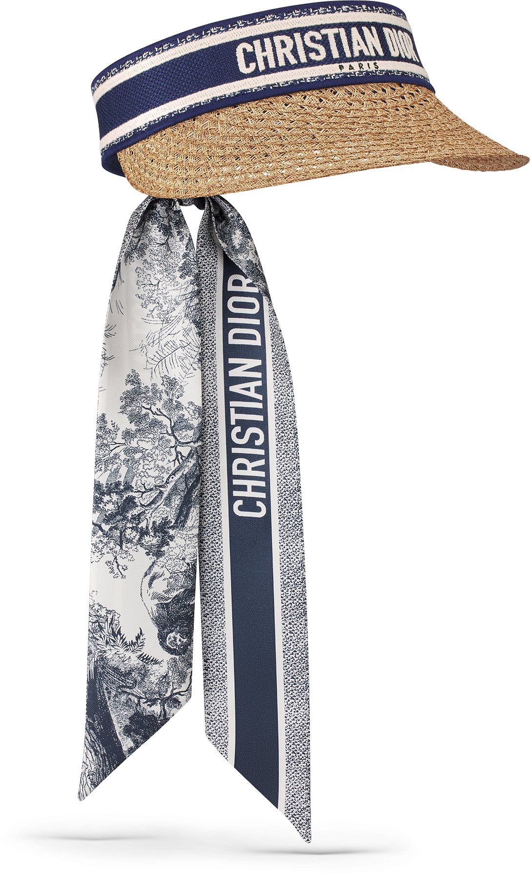 D-Ocean Visor with Mitzah Straw with Blue and White Embroidered Band | DIOR