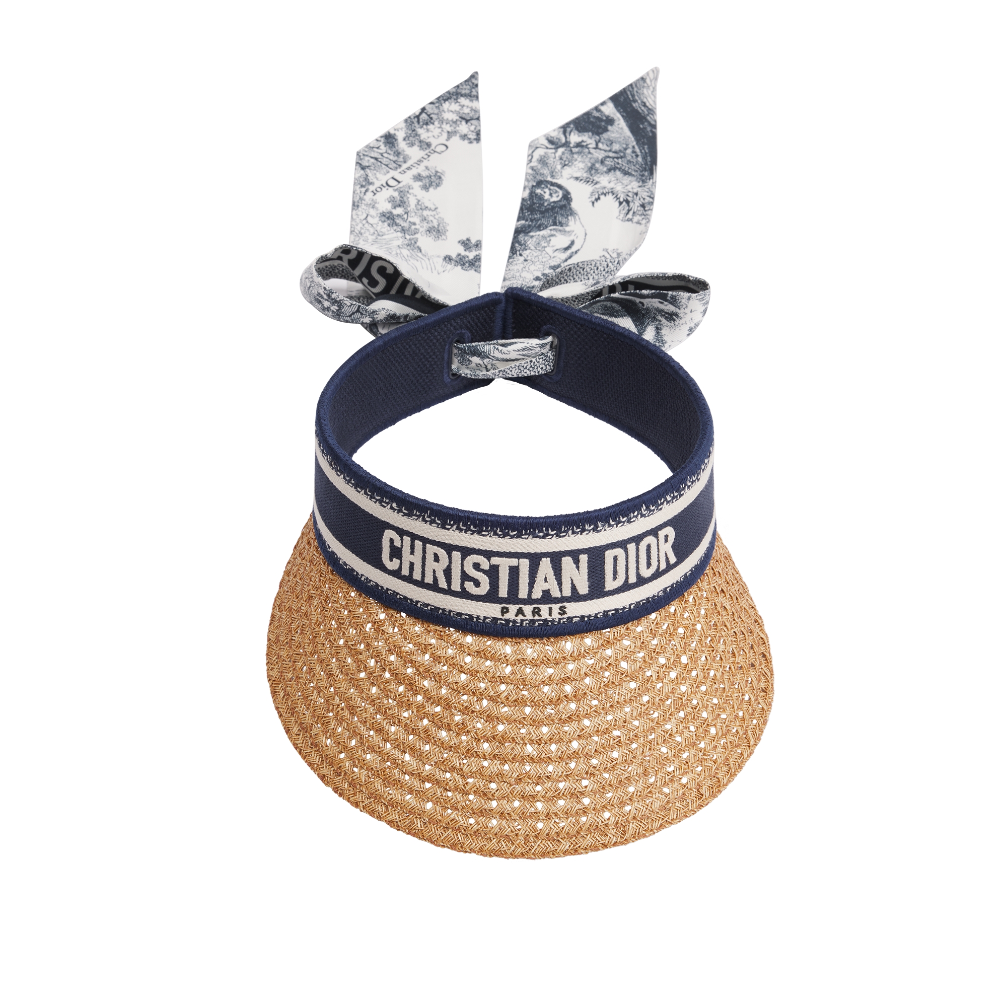 D-Ocean Visor with Mitzah Straw with Blue and White Embroidered Band E06