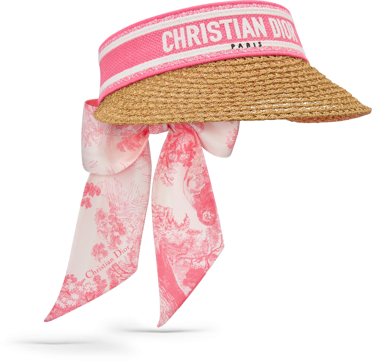 DIOR Dioriviera D Ocean Visor With Mitzah Straw With Candy Pink And White Embroidered Band Women