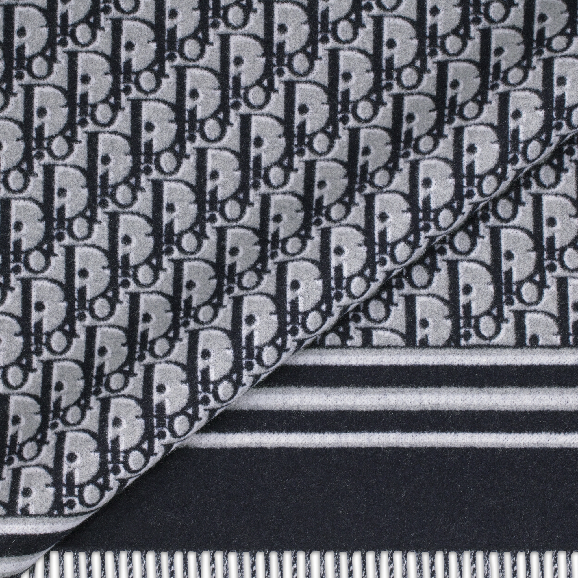 Dior Oblique Blanket Navy Blue and Gray Wool and Cashmere E09