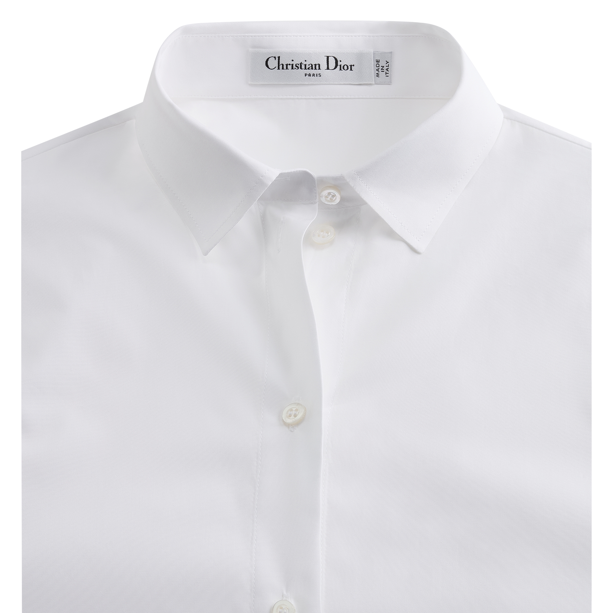 Blouse with Puff Sleeves White Cotton Poplin E09