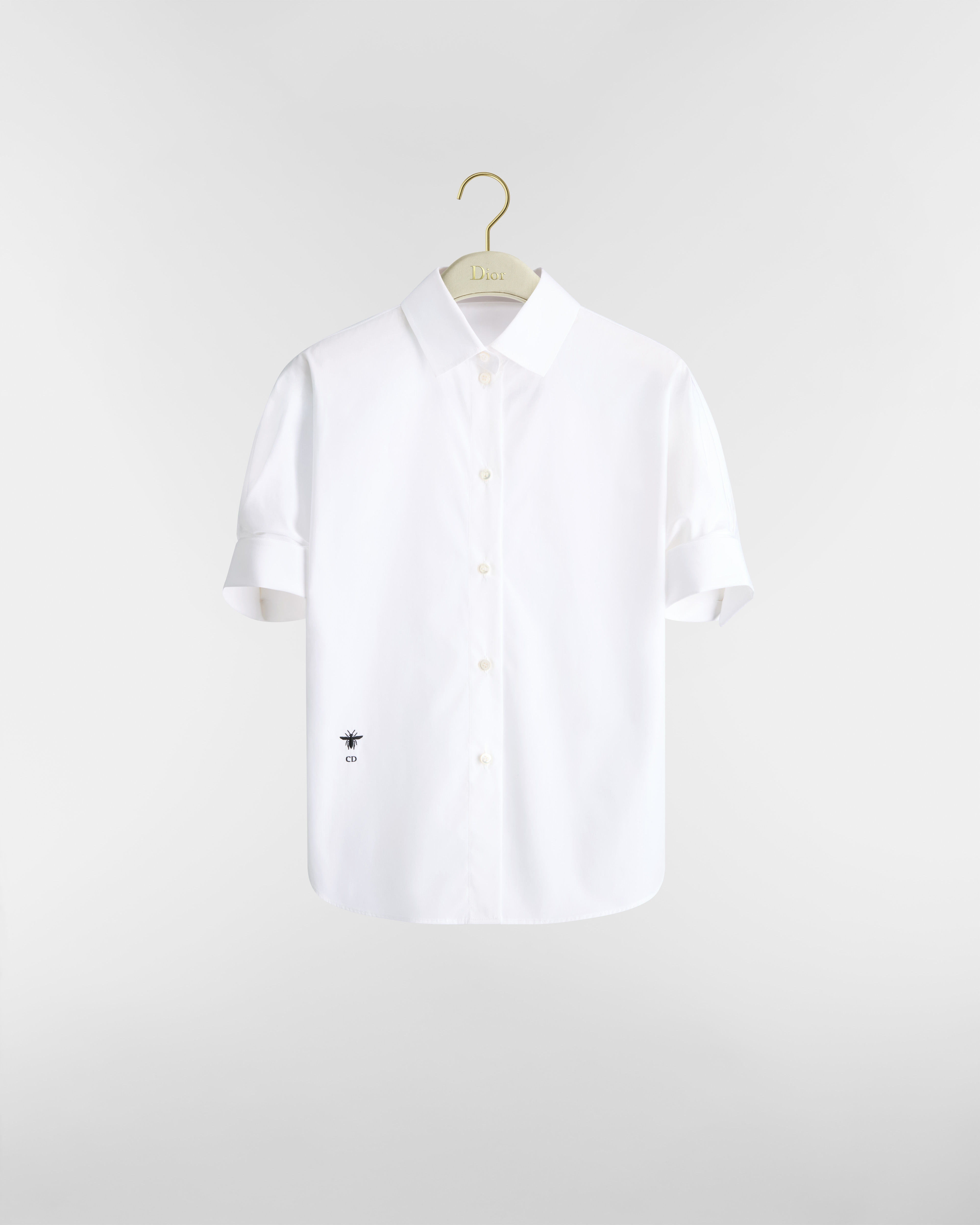 Blouse with Puff Sleeves White Cotton Poplin E01