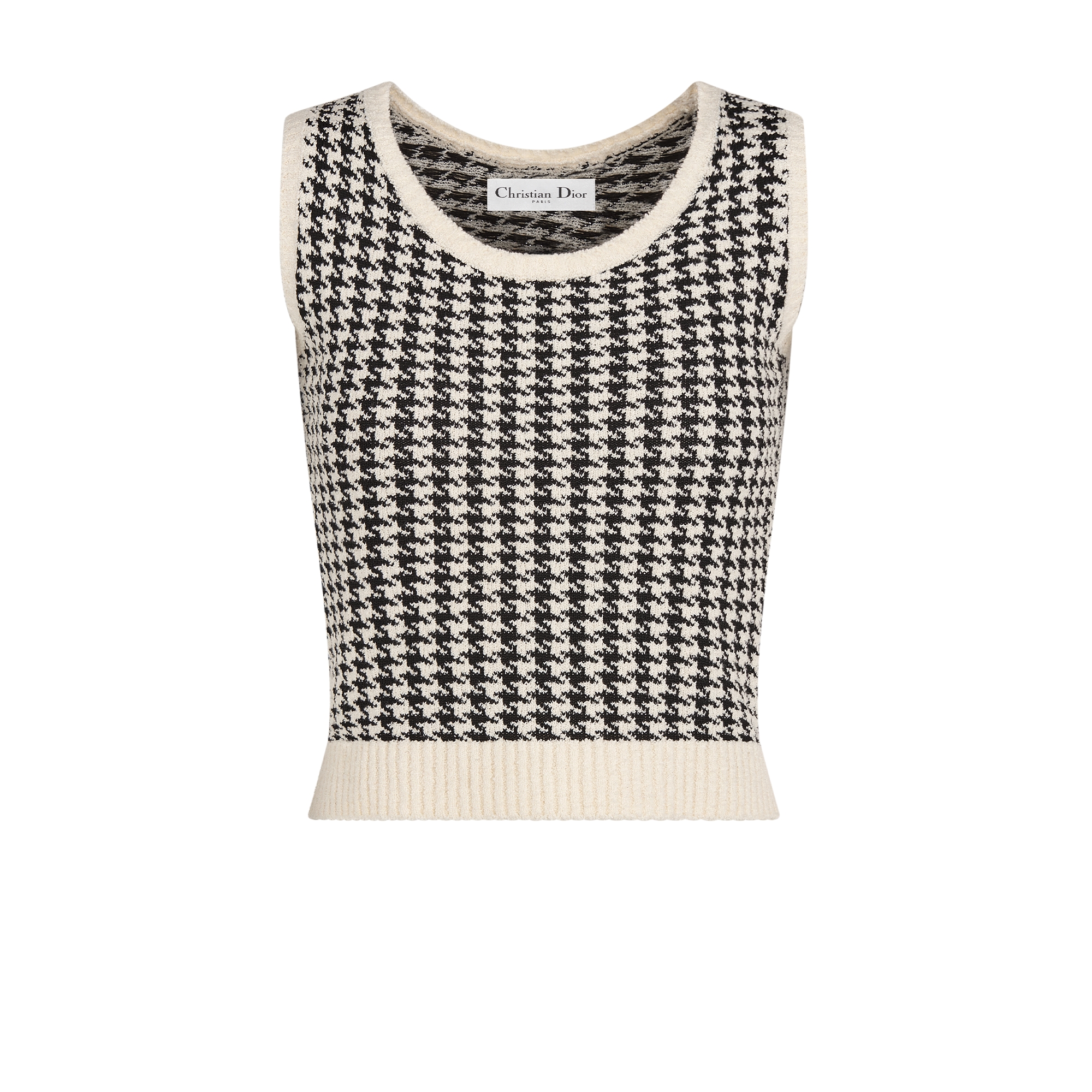 Conjunto de top y cárdigan Punto de algodón técnico con motivo de pata de gallo blanco y negro E10