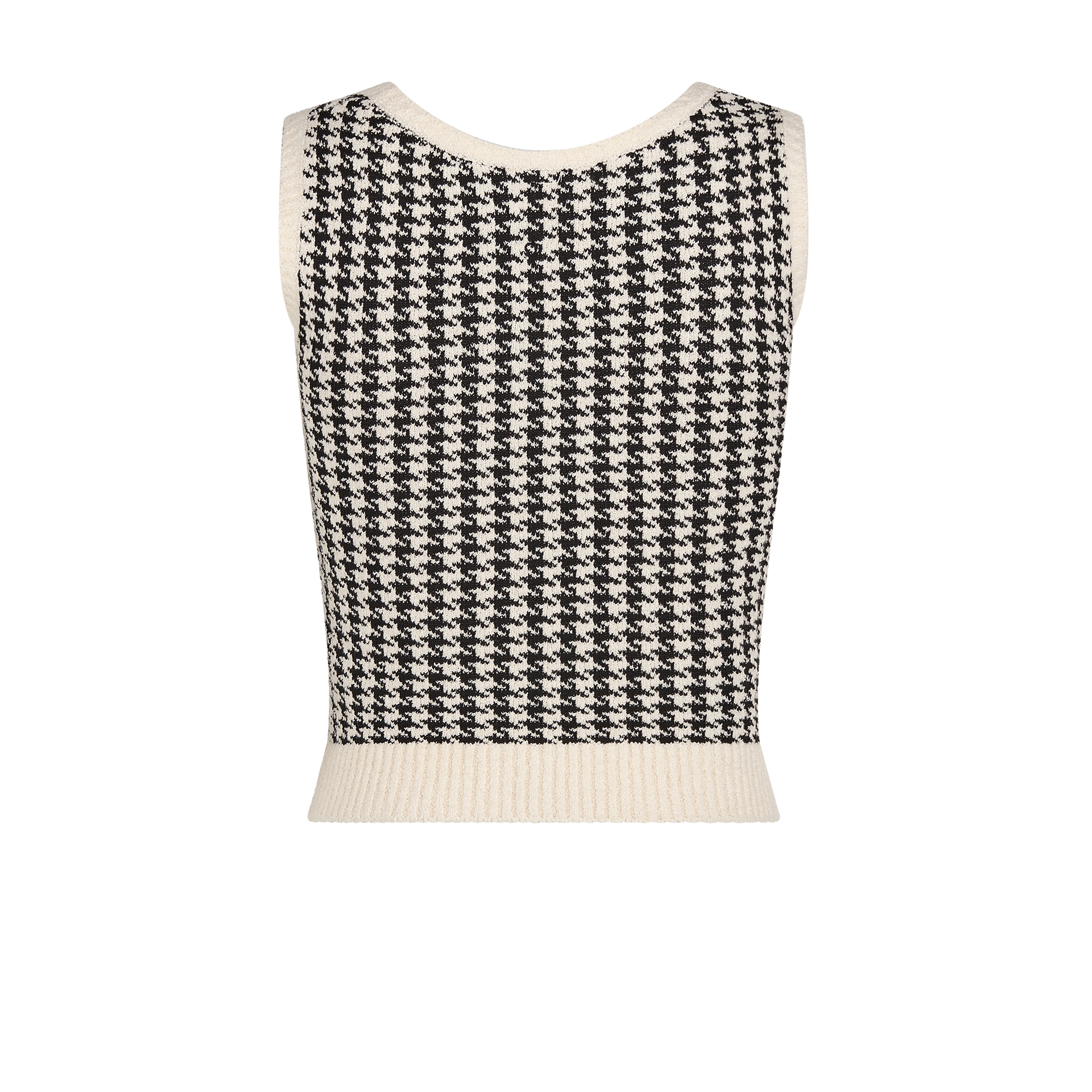 Conjunto de top y cárdigan Punto de algodón técnico con motivo de pata de gallo blanco y negro E11