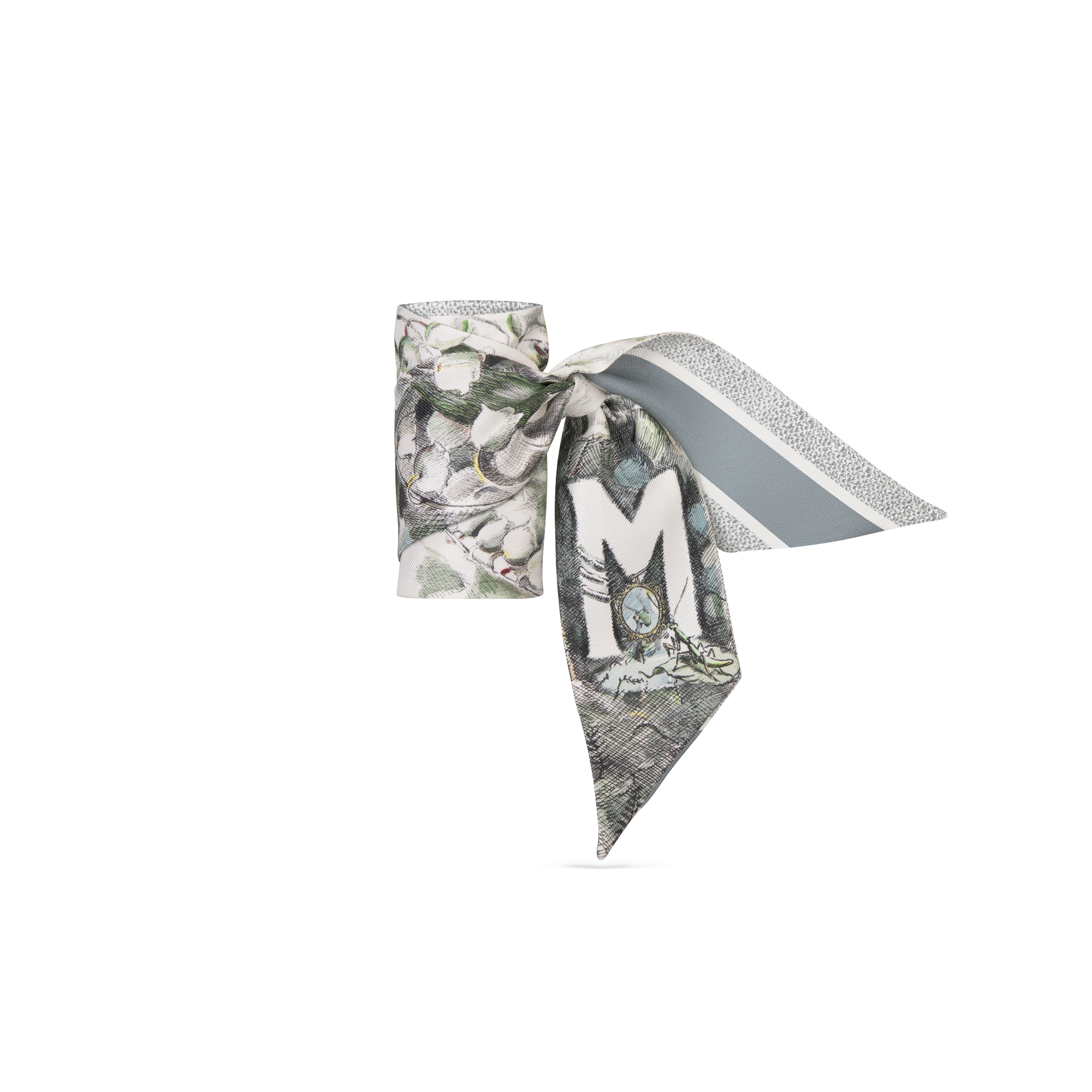 ABCDior M Muguet - Merveille Mitzah Scarf Ivory Multicolor Silk Twill E03