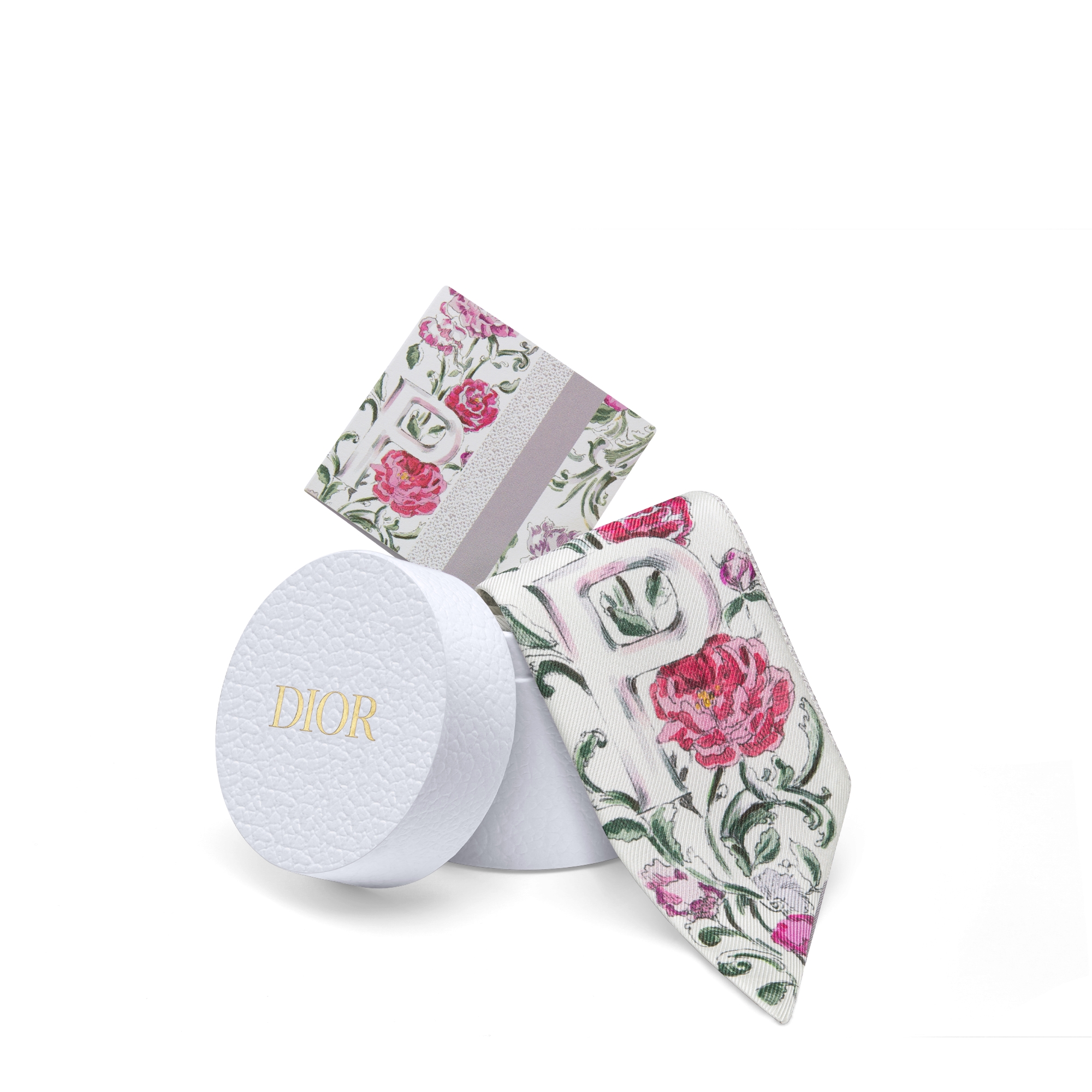 ABCDior P Pivoine - ผ้าพันคอ Pluie Magique Mitzah ผ้าไหมทวิลล์พิมพ์ลายหลากสีบนพื้นสีขาวครีม E10