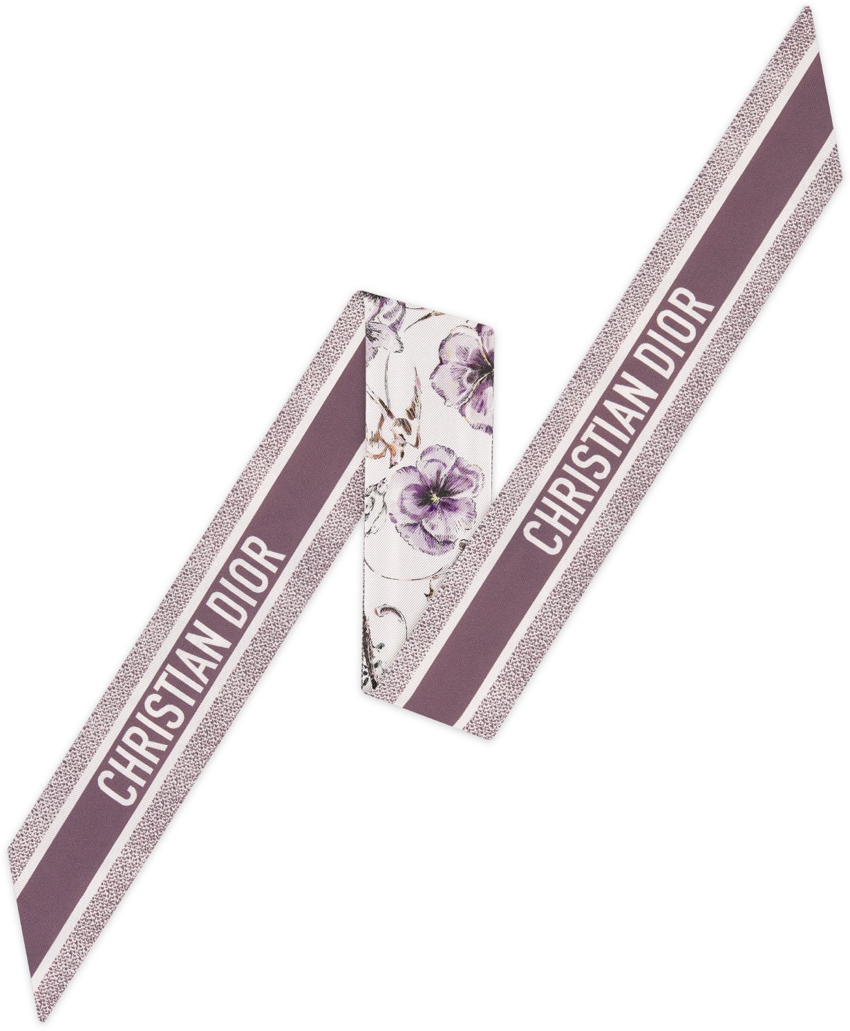 Dior Chardons Mitzah Scarf Ivory and Purple Multicolor Silk