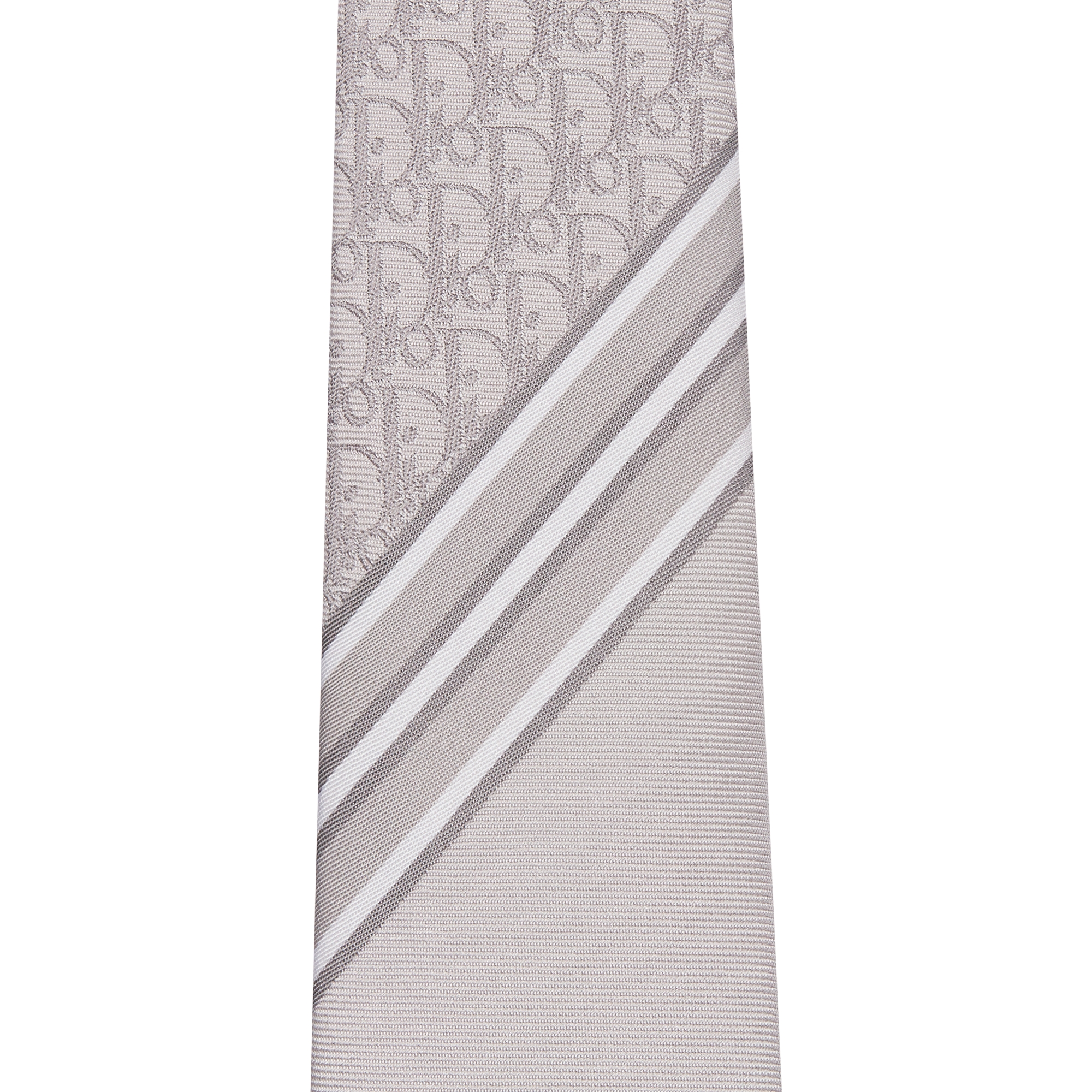 Striped Dior Oblique Tie Gray and Light Gray Silk E10