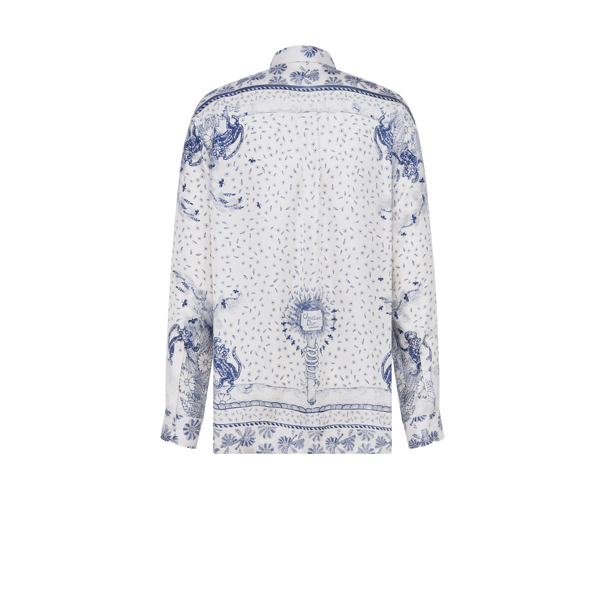 DIOR AND HYLTON NEL Shirt White and Navy Blue Silk Twill E08