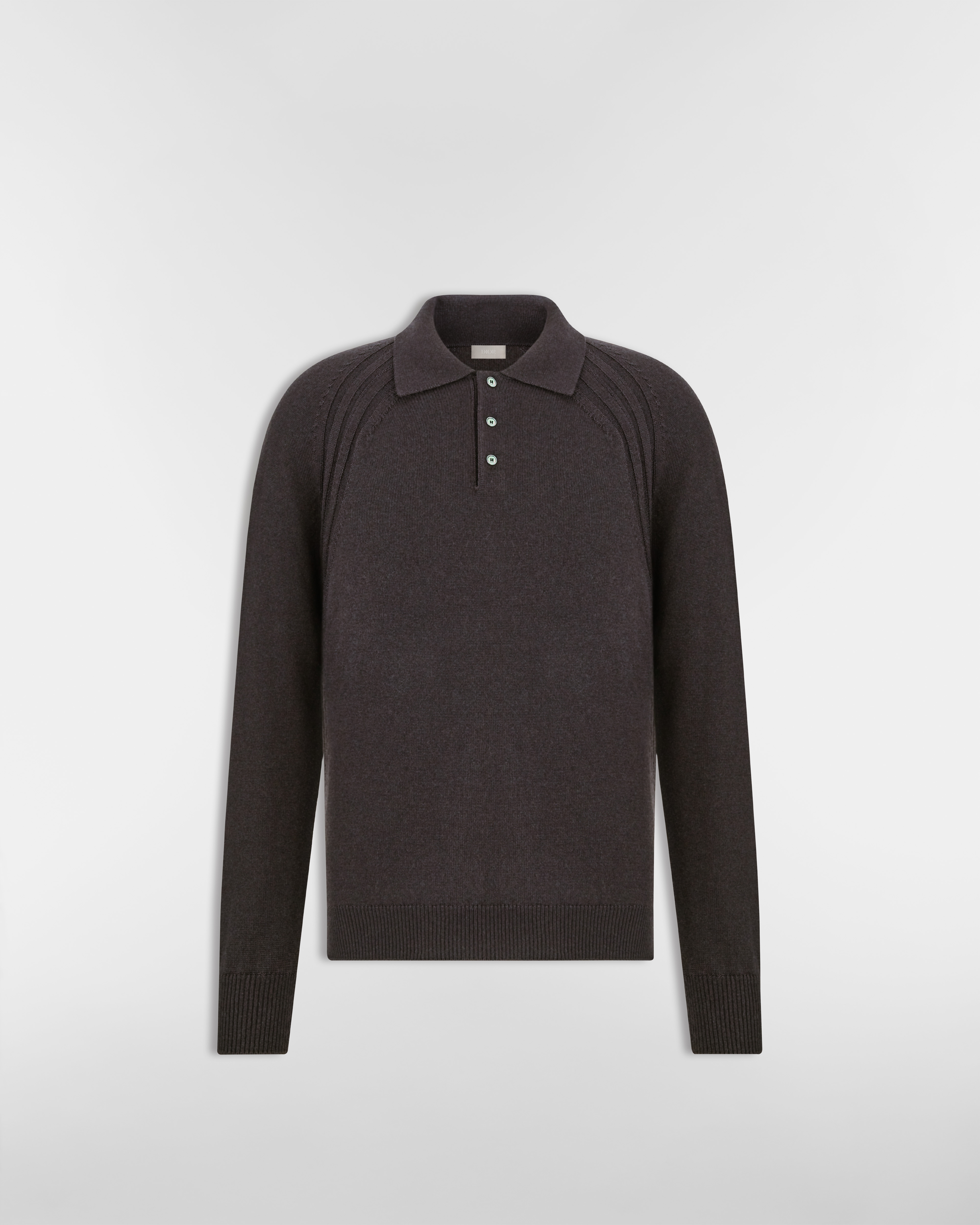 Dior Icons Long-Sleeved Polo Shirt Brown Cashmere Jersey E01