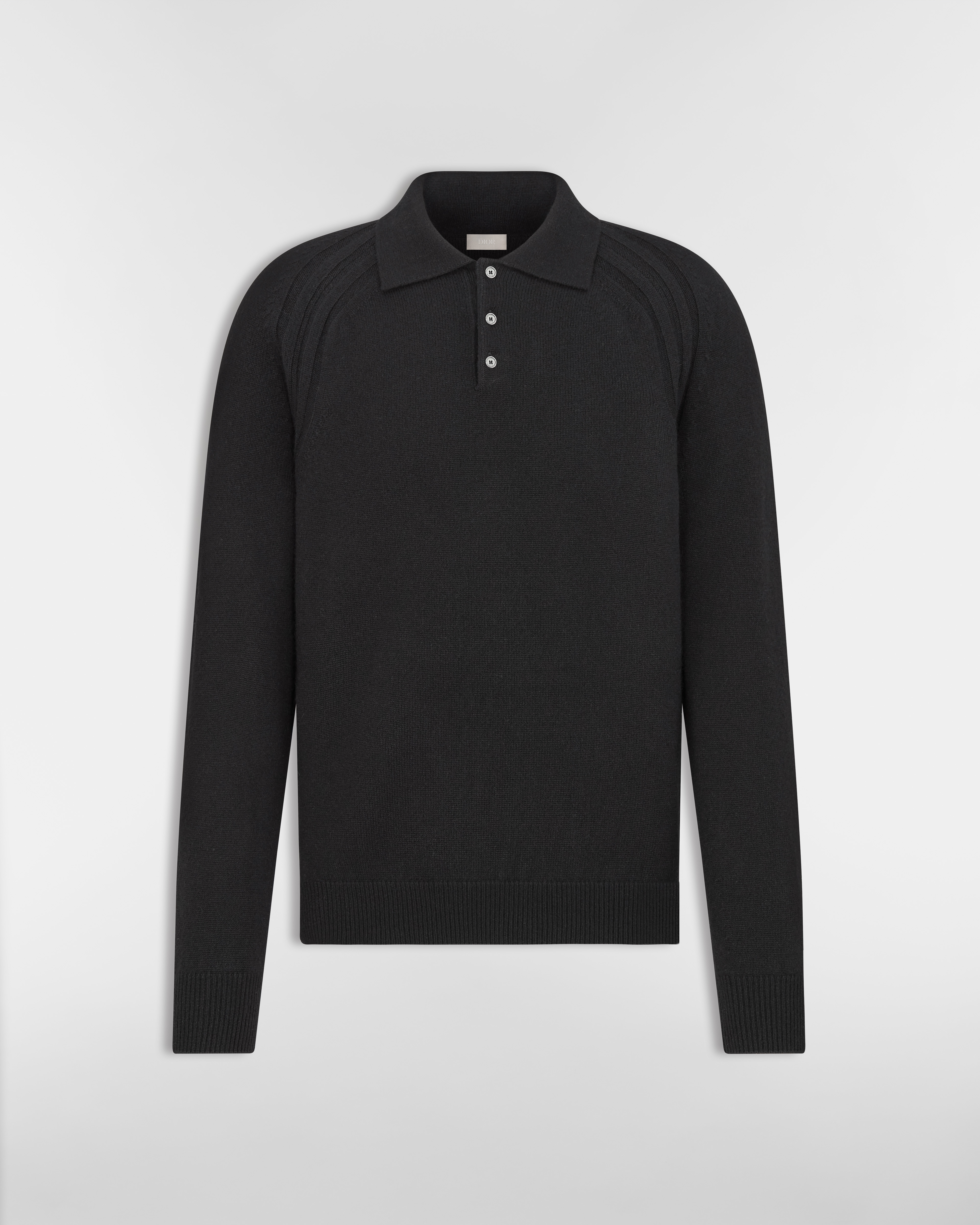 Dior Icons 長袖 Polo 恤 黑色羊絨平織布 E01