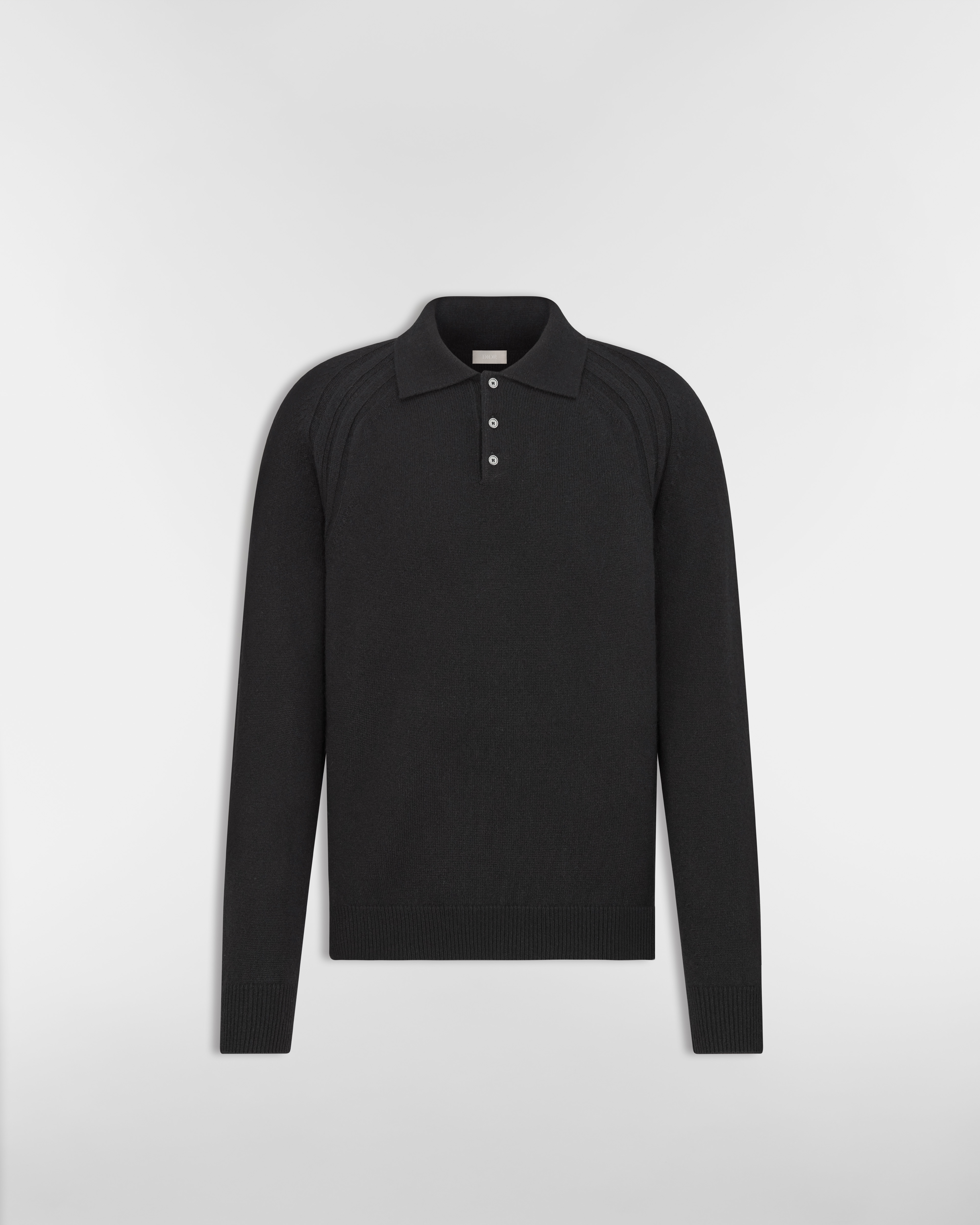 Dior Icons Long-Sleeved Polo Shirt Black Cashmere Jersey E01