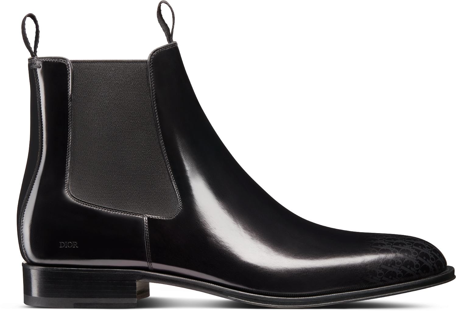 Dior Timeless Chelsea Boot Black Calfskin with Gray and Black Dior Oblique Gradient Patina DIOR