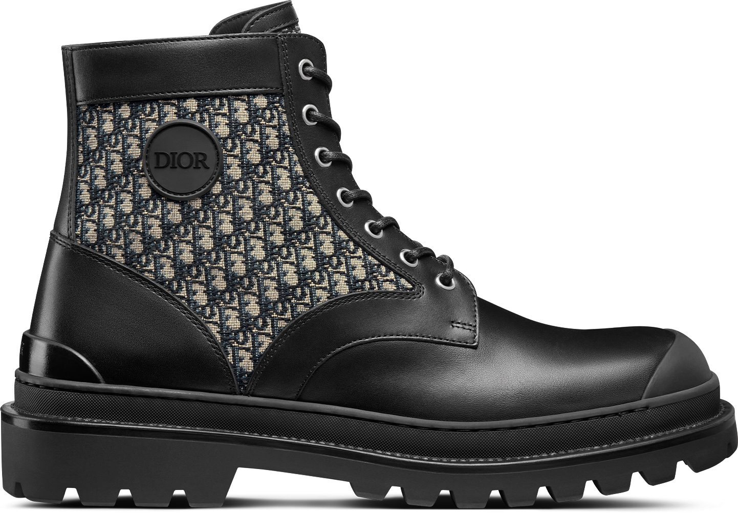 Dior Explorer Ankle Boot Black Smooth Calfskin and Beige and Black Dior Oblique Jacquard DIOR