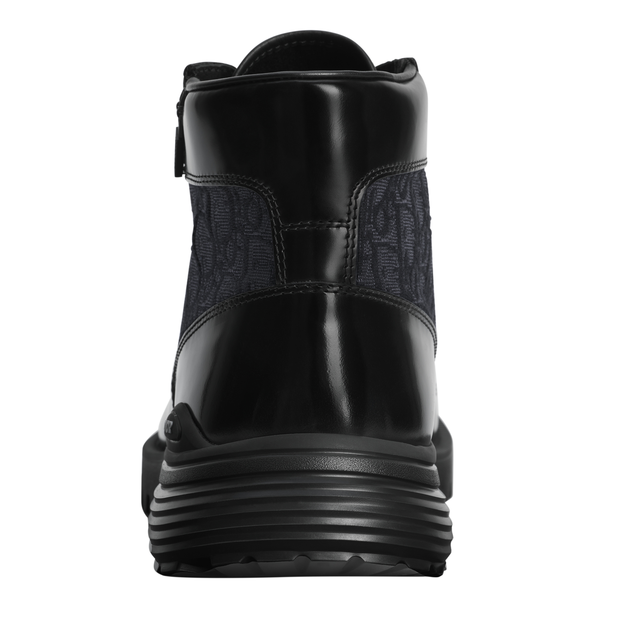 Dior Combat Ankle Boot Black Polished Calfskin and Black Dior Oblique Jacquard E08