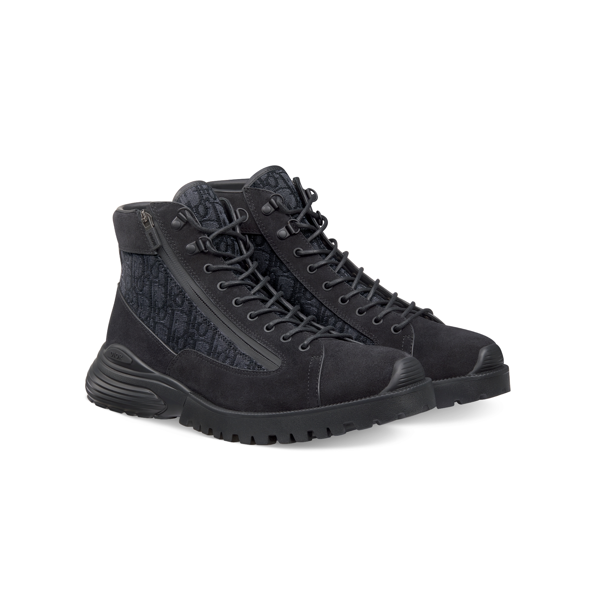 Dior Combat Ankle Boot Black Suede and Black Dior Oblique Jacquard E03