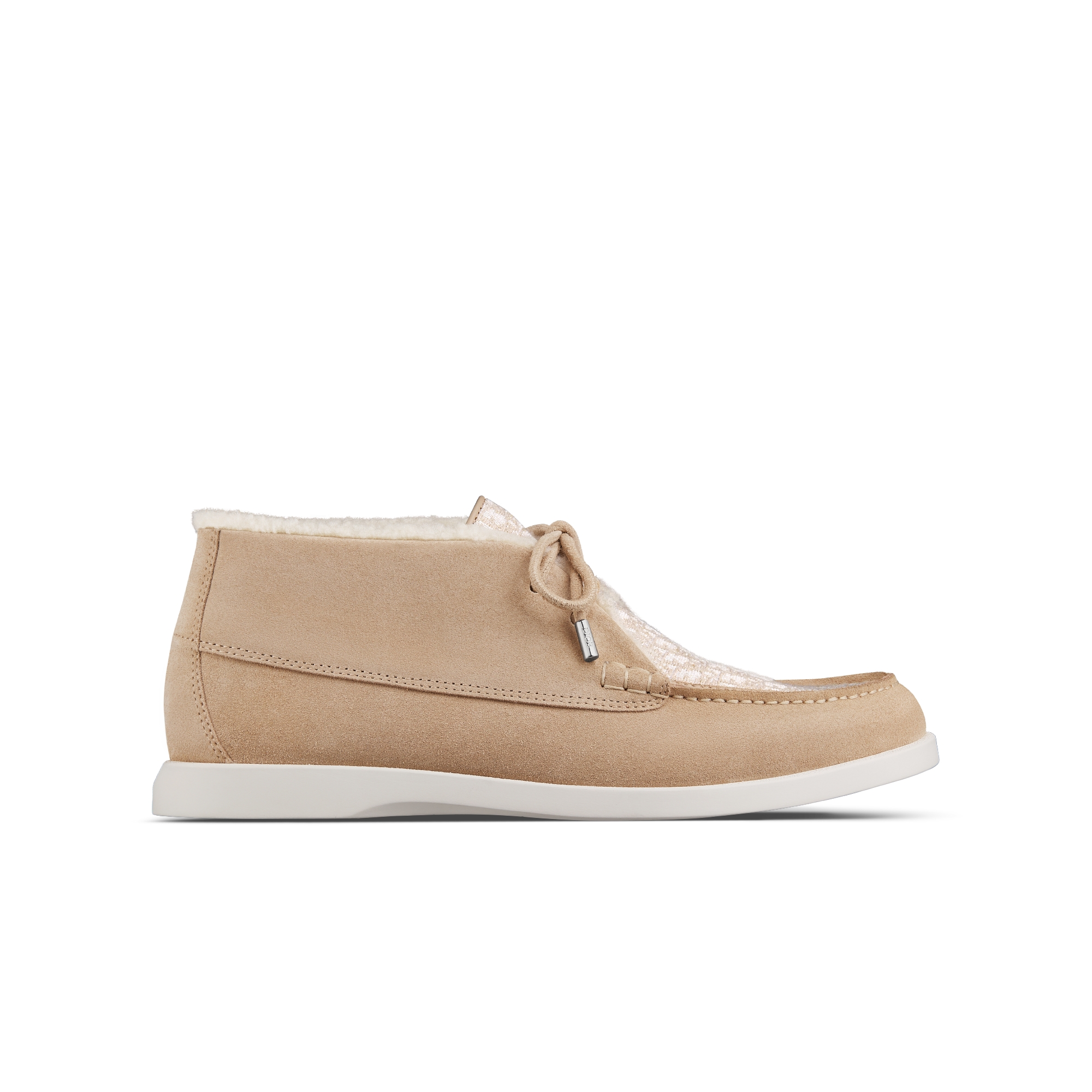 Dior Granville Chukka Boot Beige Suede, Beige Dior Oblique Jacquard and Cream Sheepskin Shearling E02