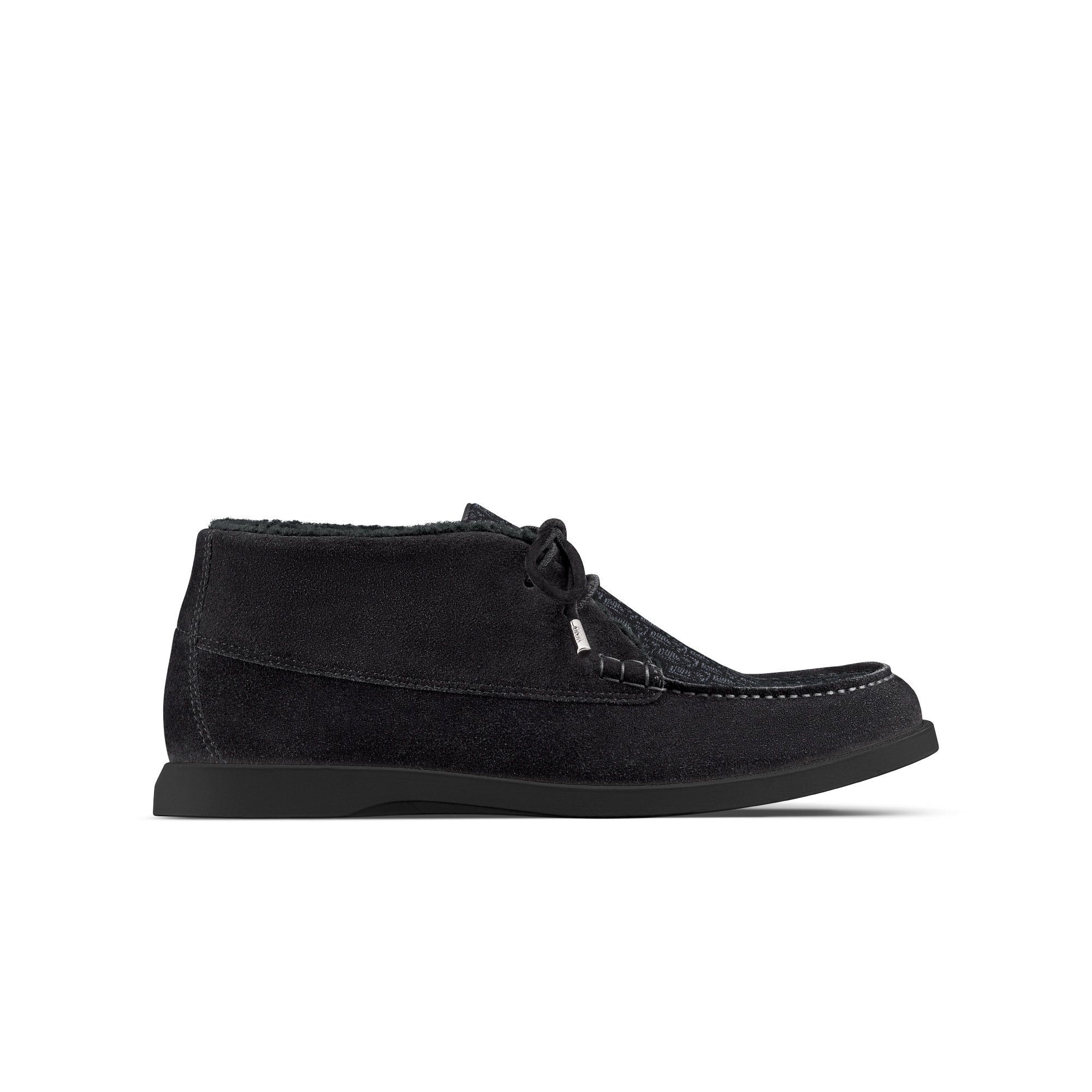 Dior Granville Chukka Boot Black Suede, Black Dior Oblique Jacquard and Black Sheepskin Shearling E02