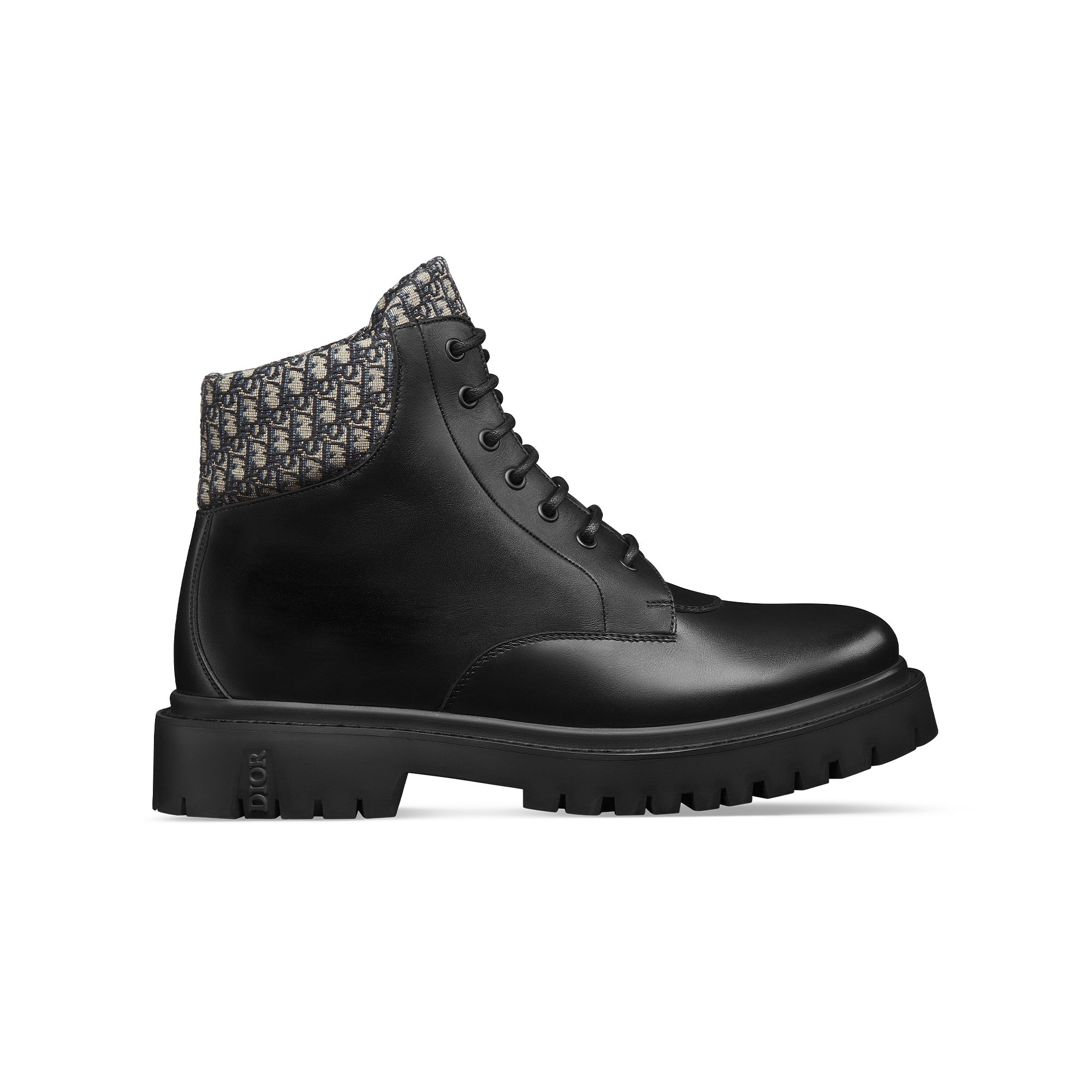 Dior Explorer III Ankle Boot Black Smooth Calfskin with Beige and Black Dior Oblique Jacquard E02