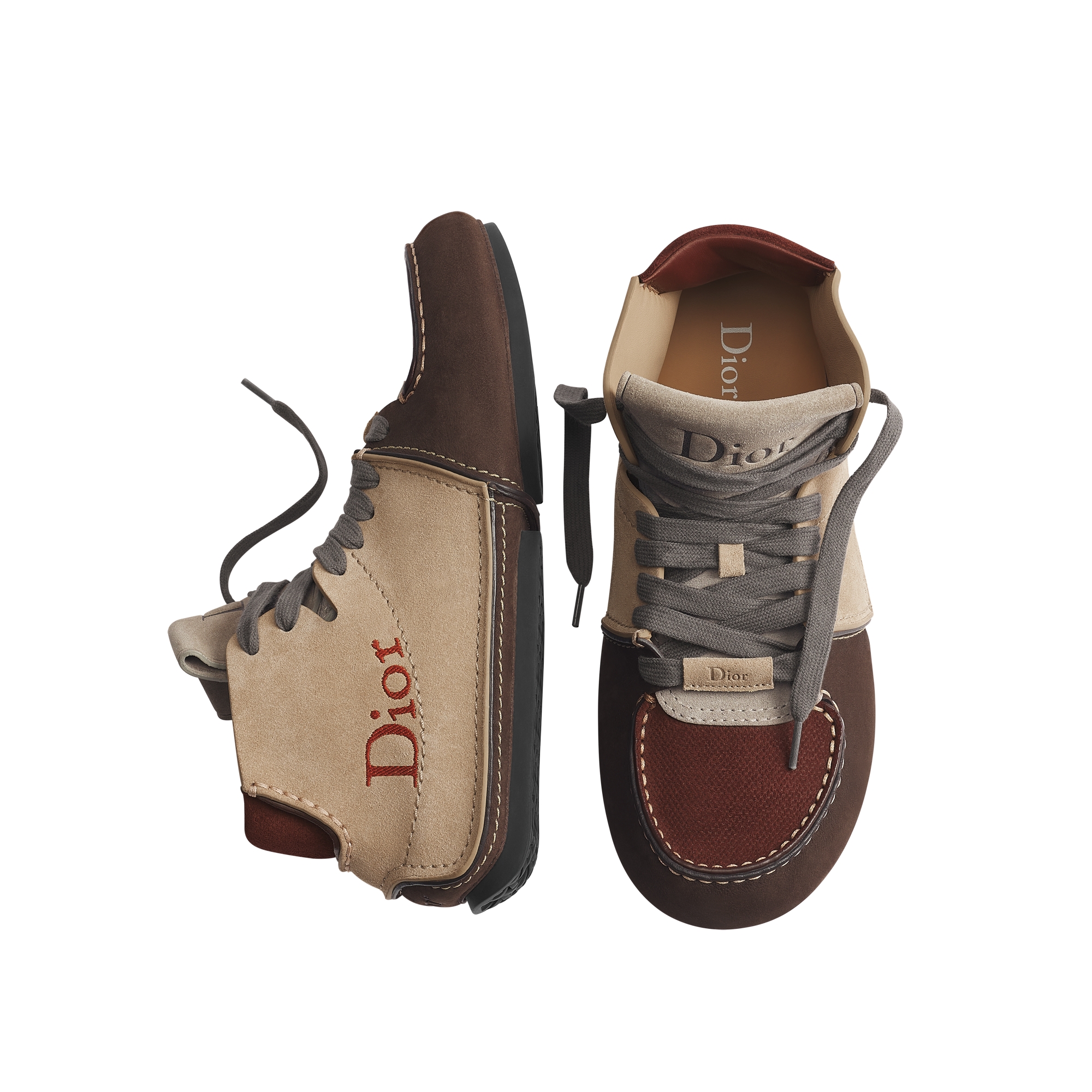 Dior Roadie Lace-Up Boot Brown Nubuck with Beige and Burgundy Suede Calfskin E06