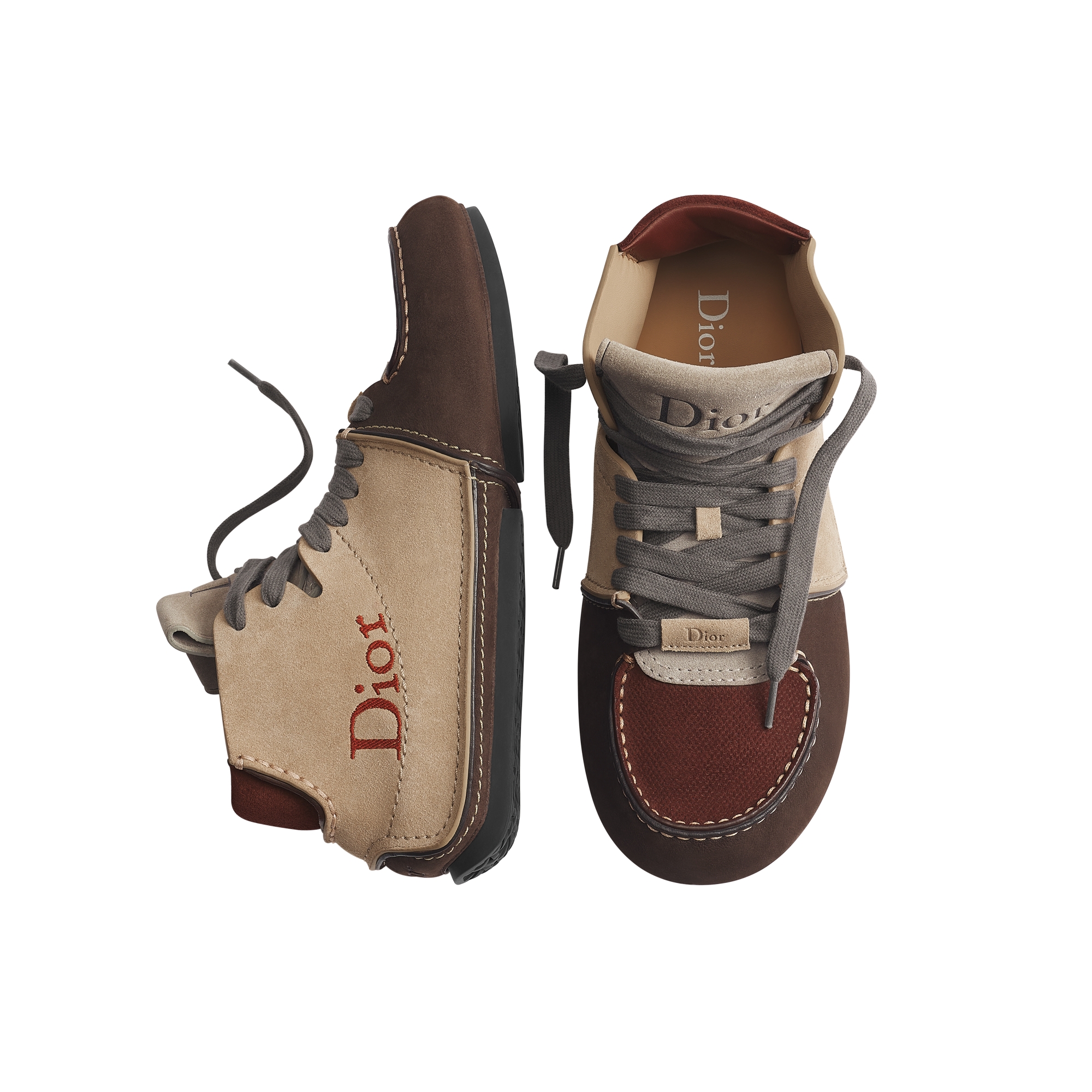 Dior Roadie Lace-Up Boot Brown Nubuck with Beige and Burgundy Suede Calfskin E06