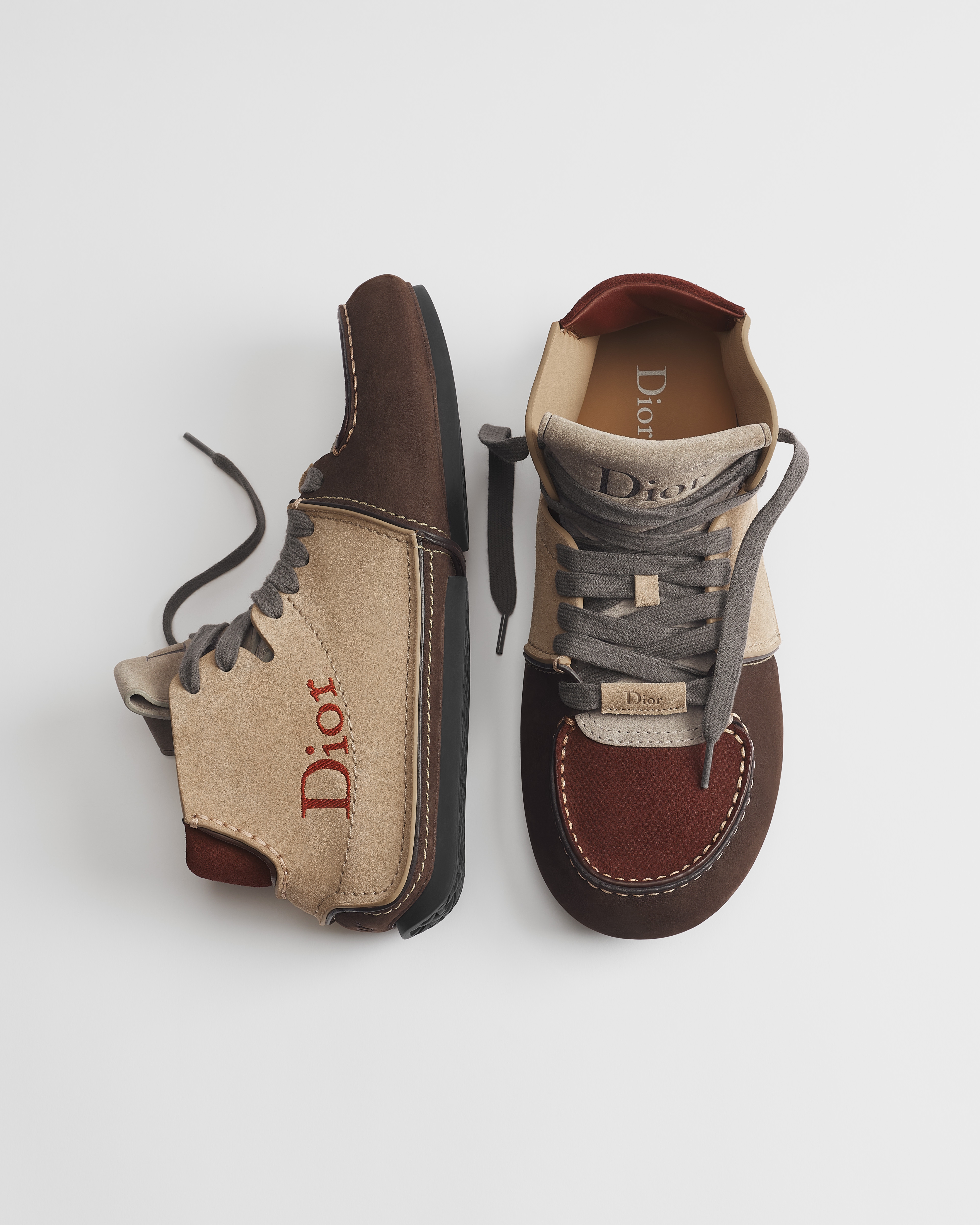 Dior Roadie Lace-Up Boot Brown Nubuck with Beige and Burgundy Suede Calfskin E06
